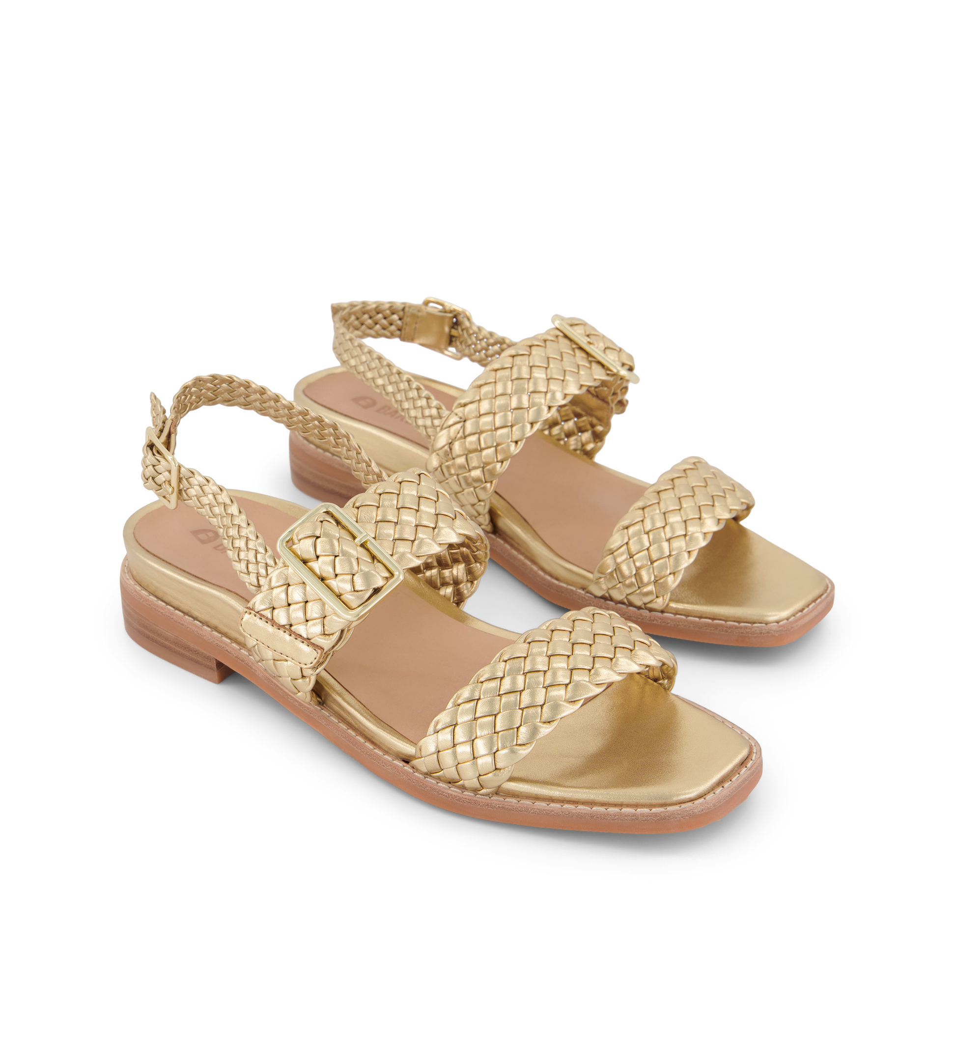 pair of womens gold sandals