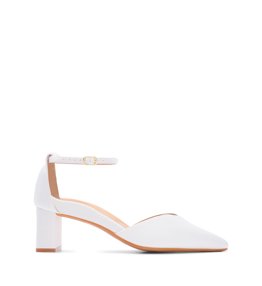 Buteo White Satin Low Heels
