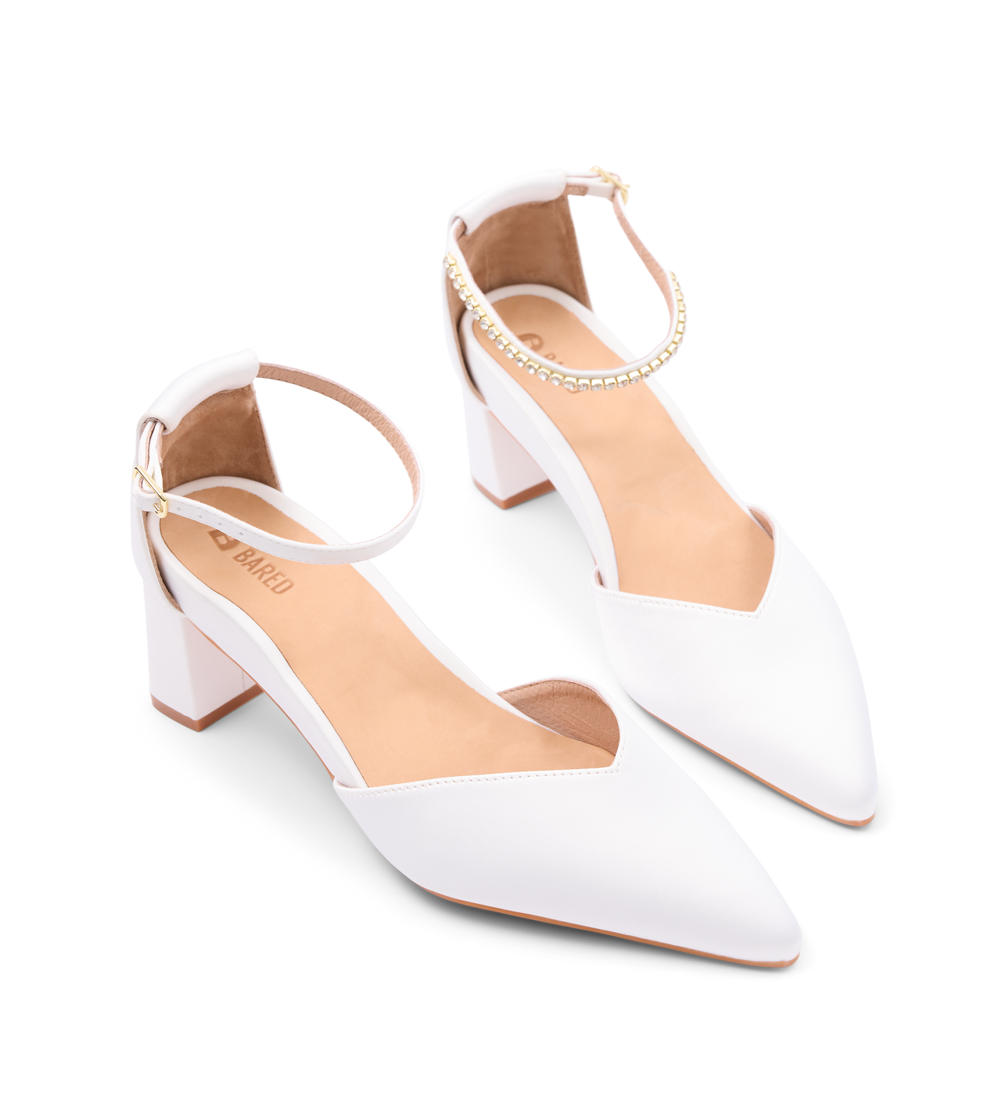 Buteo White Satin Low Heels