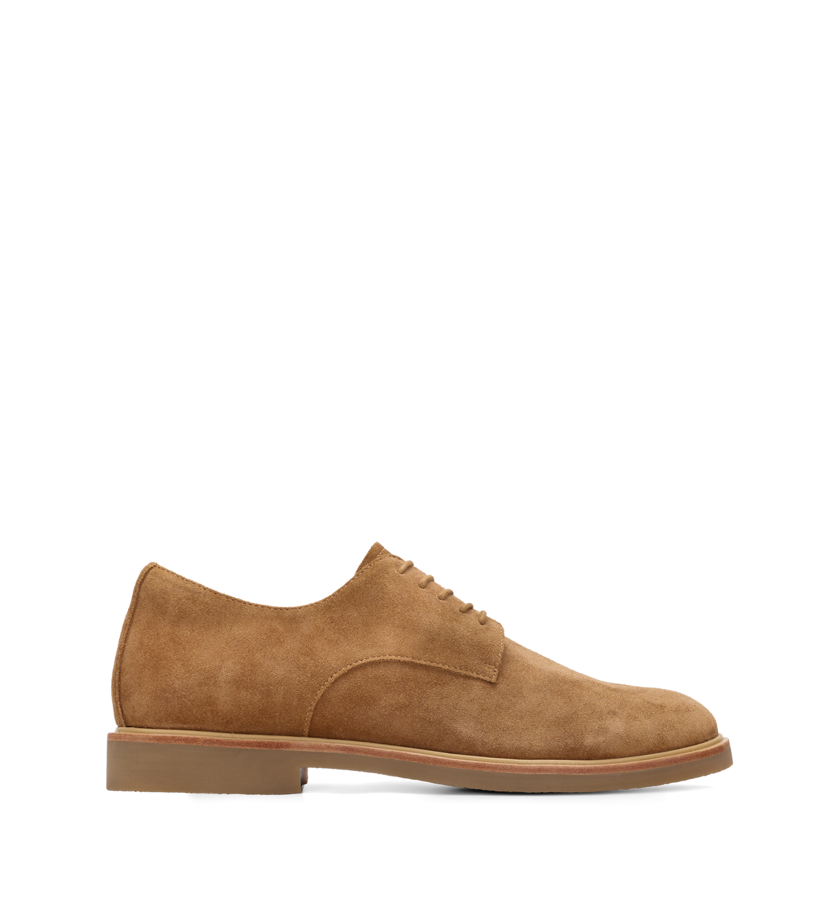 tan suede dress shoe on a white background