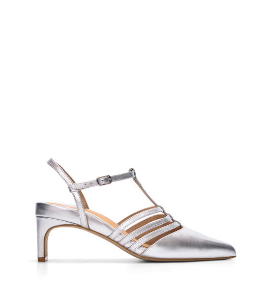 Calliope Silver Leather Low Heels