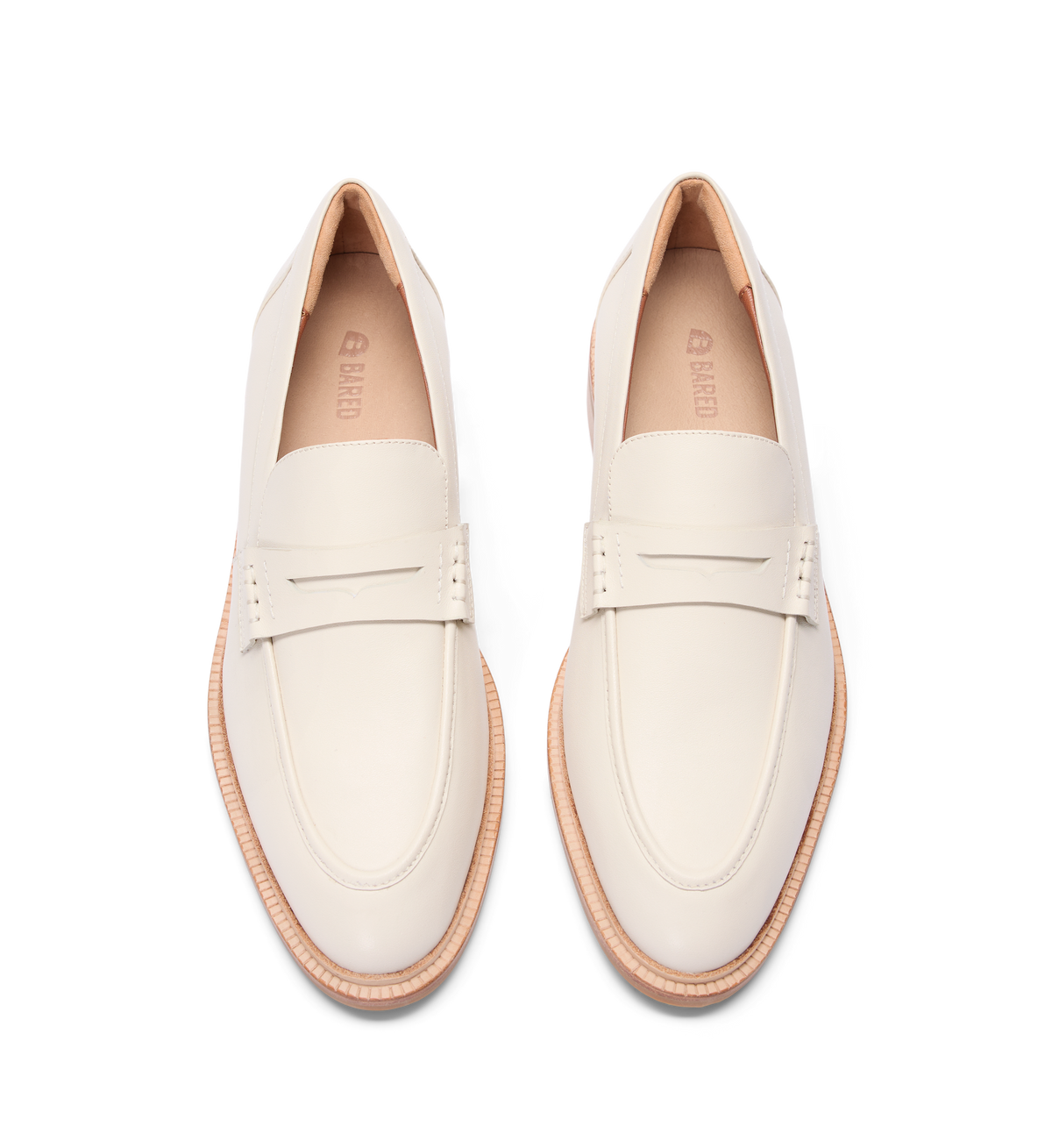 pair of womens beige loafers