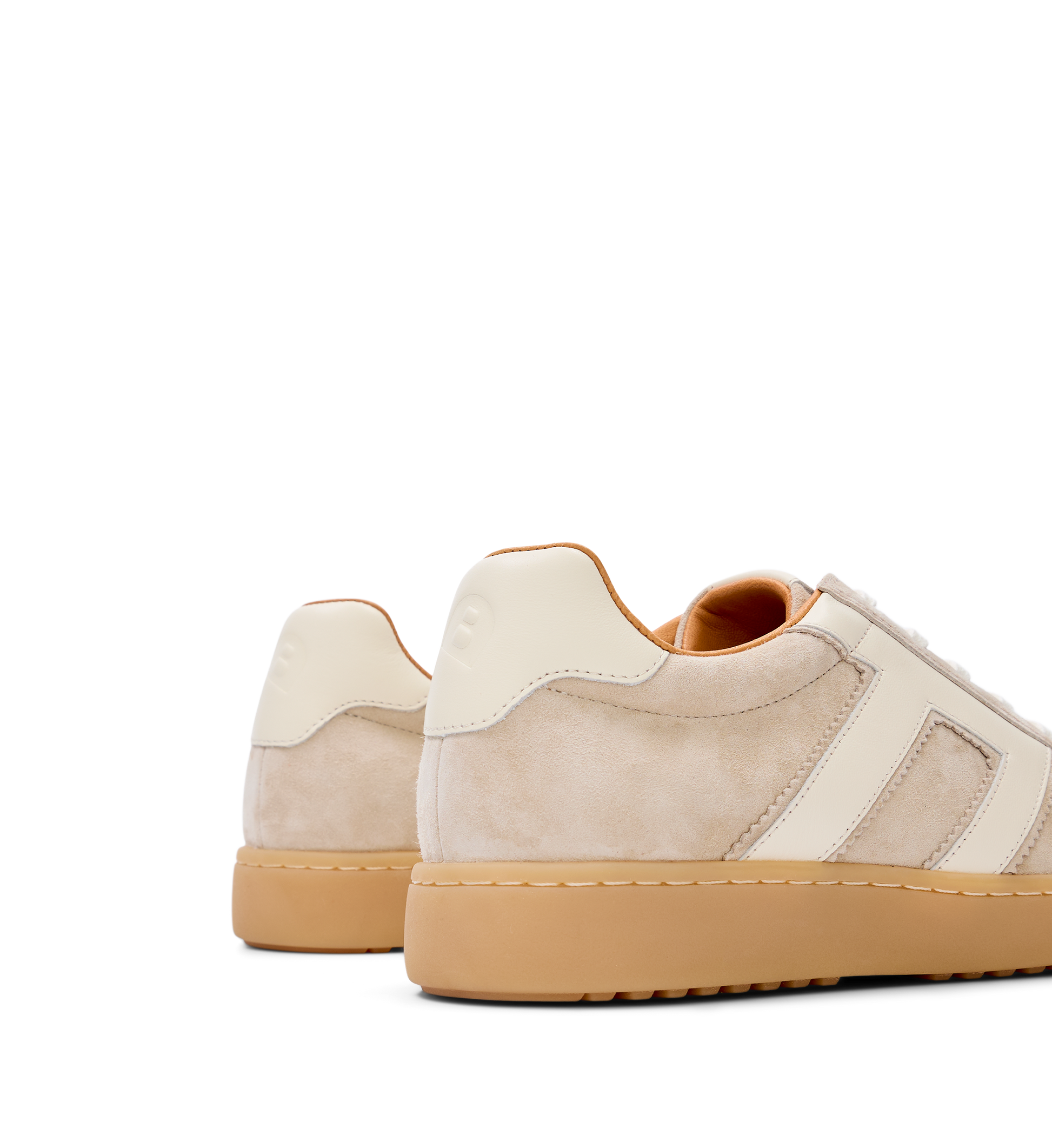 close up on the heel of the bared footwear carib beige sneakers