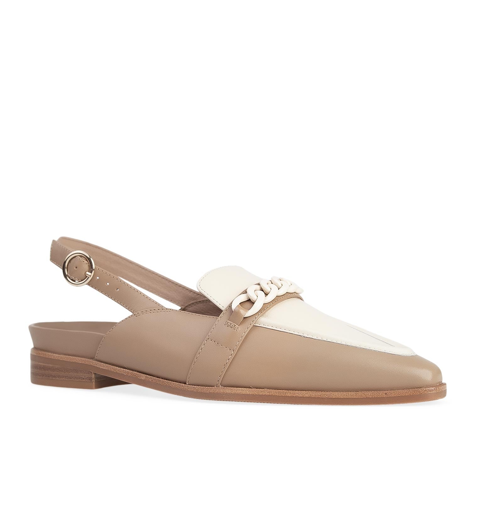 Women's contrast beige leather flat shoes