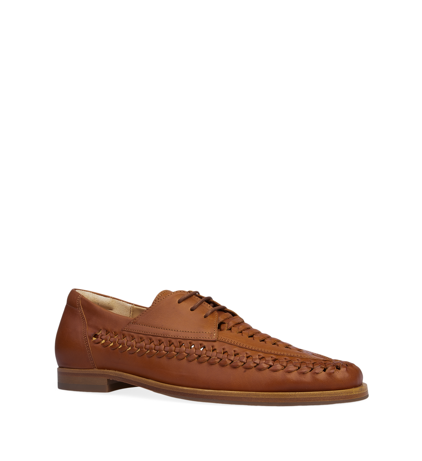 mens tan boat shoes in woven leather
