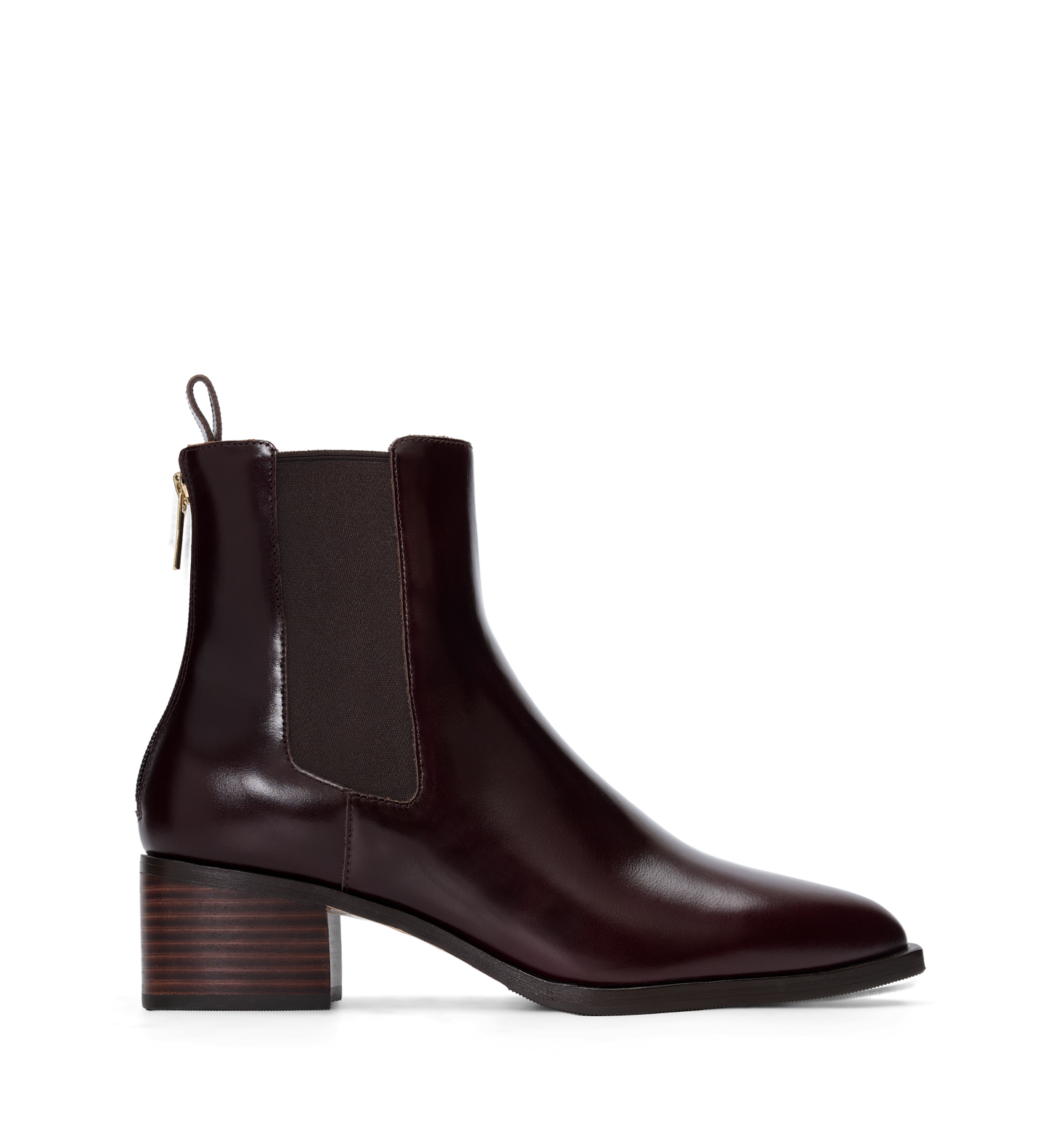 Brown leather ankle boot on a white background