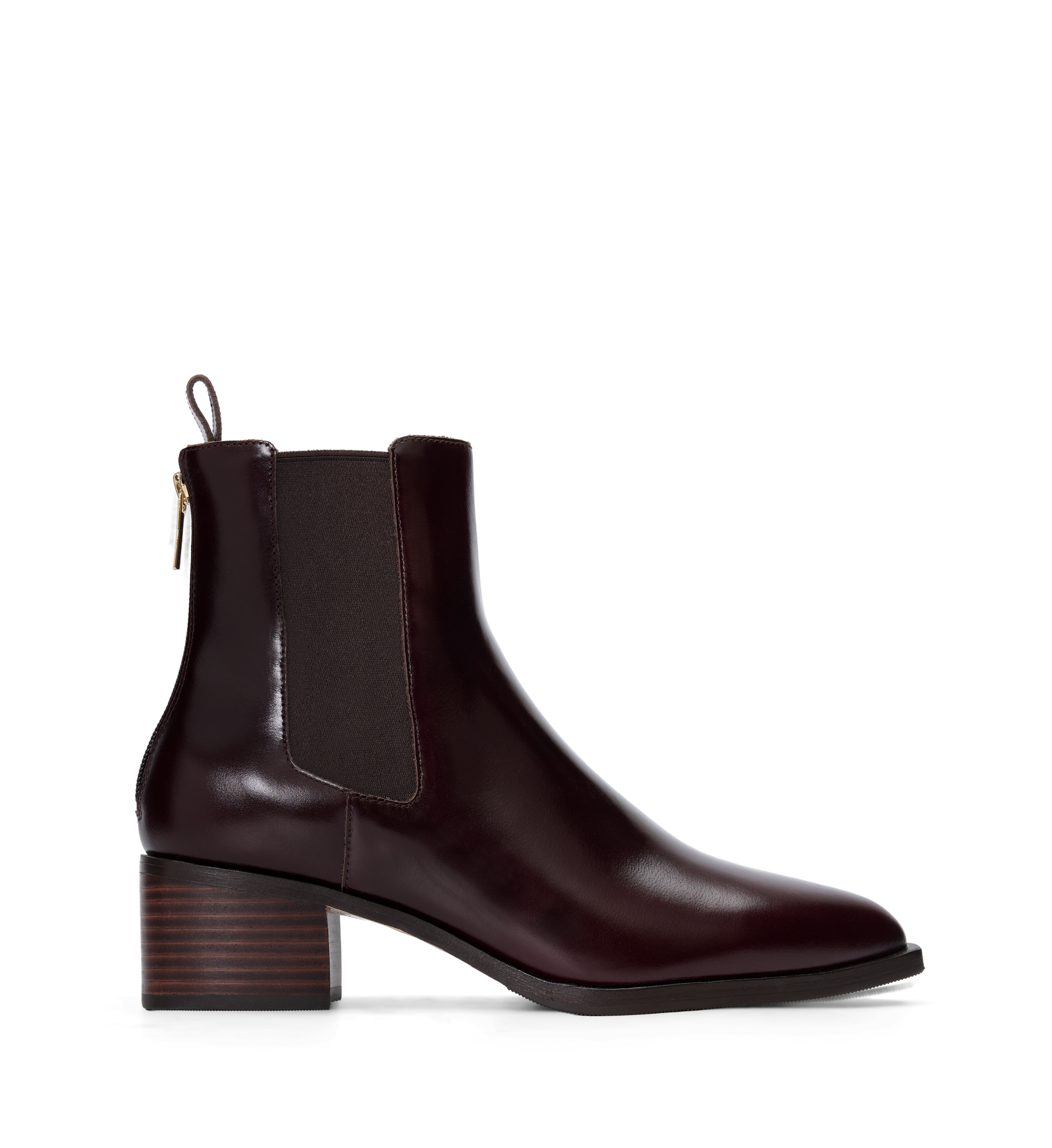 Brown leather ankle boot on a white background