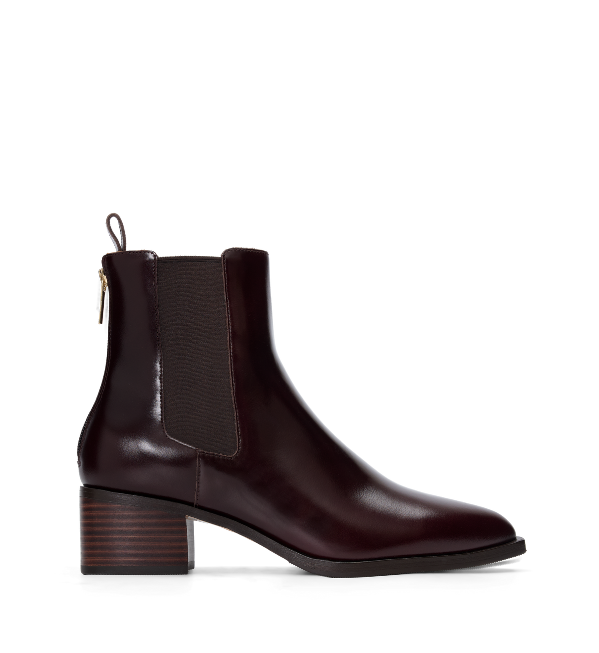 Brown leather ankle boot on a white background