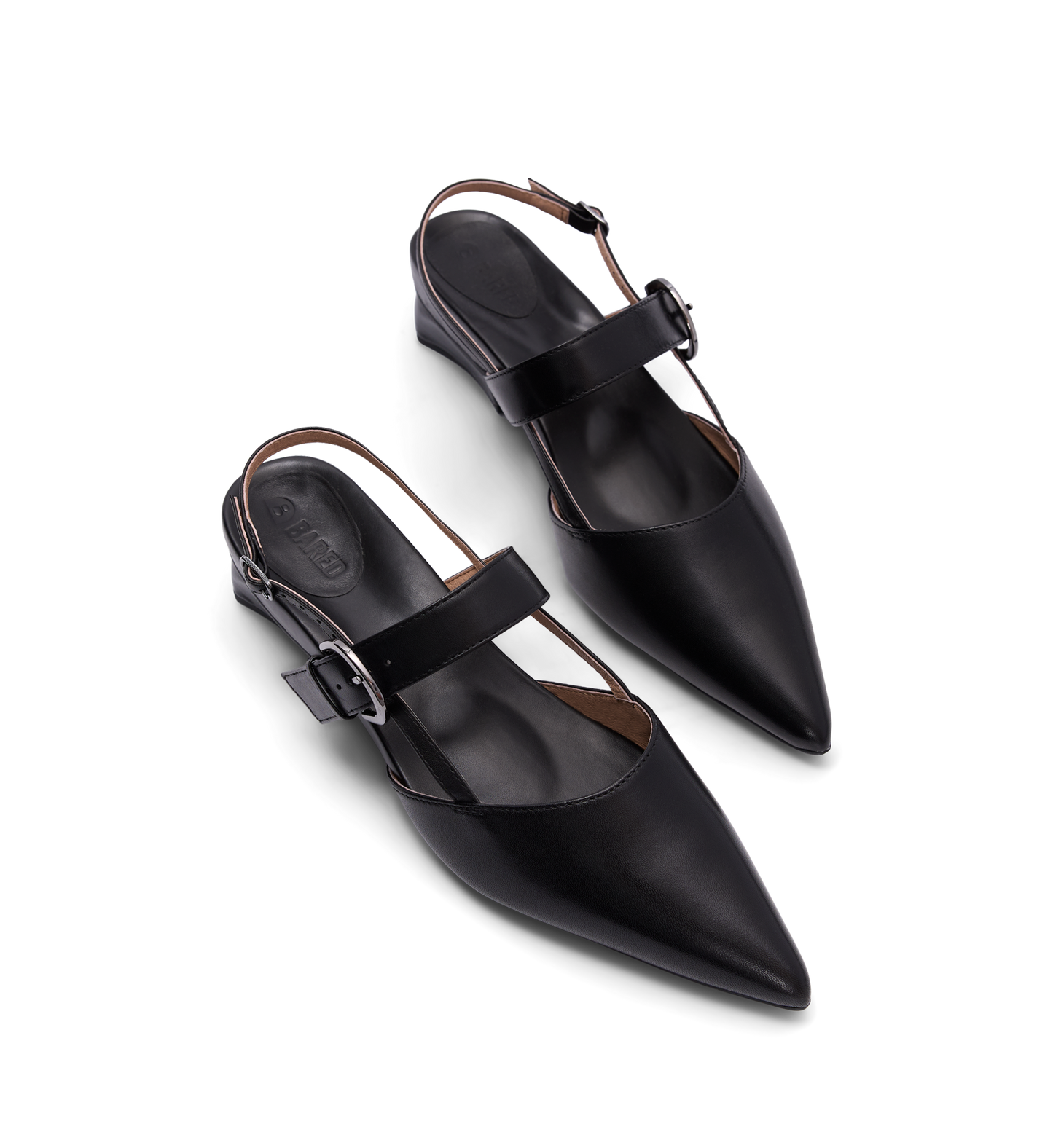 womens black flats with pointed toe and slingback strap