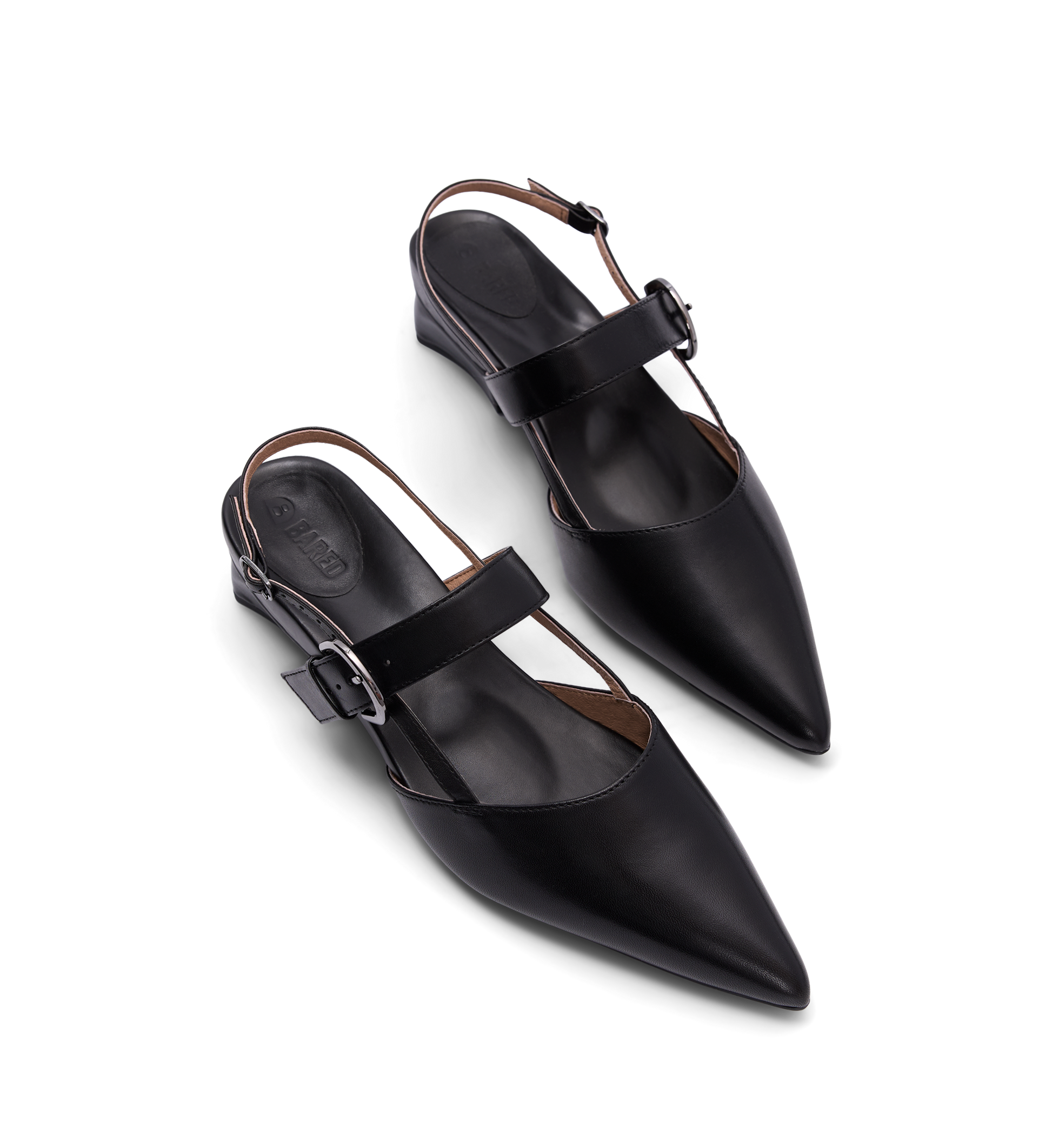 womens black flats with pointed toe and slingback strap