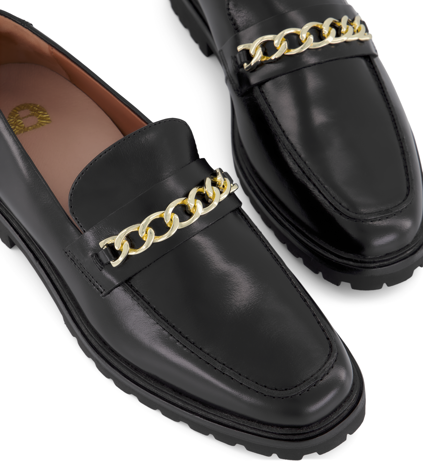close up on the bared footwear elaenia chunky loafers with gold hardware