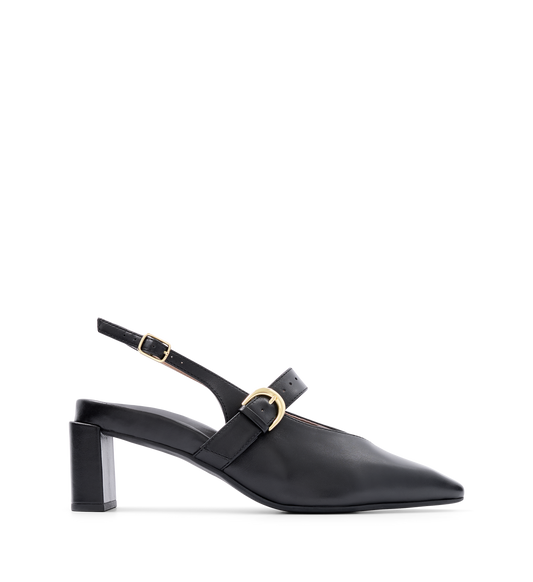 Eyas Black Leather Low Heels