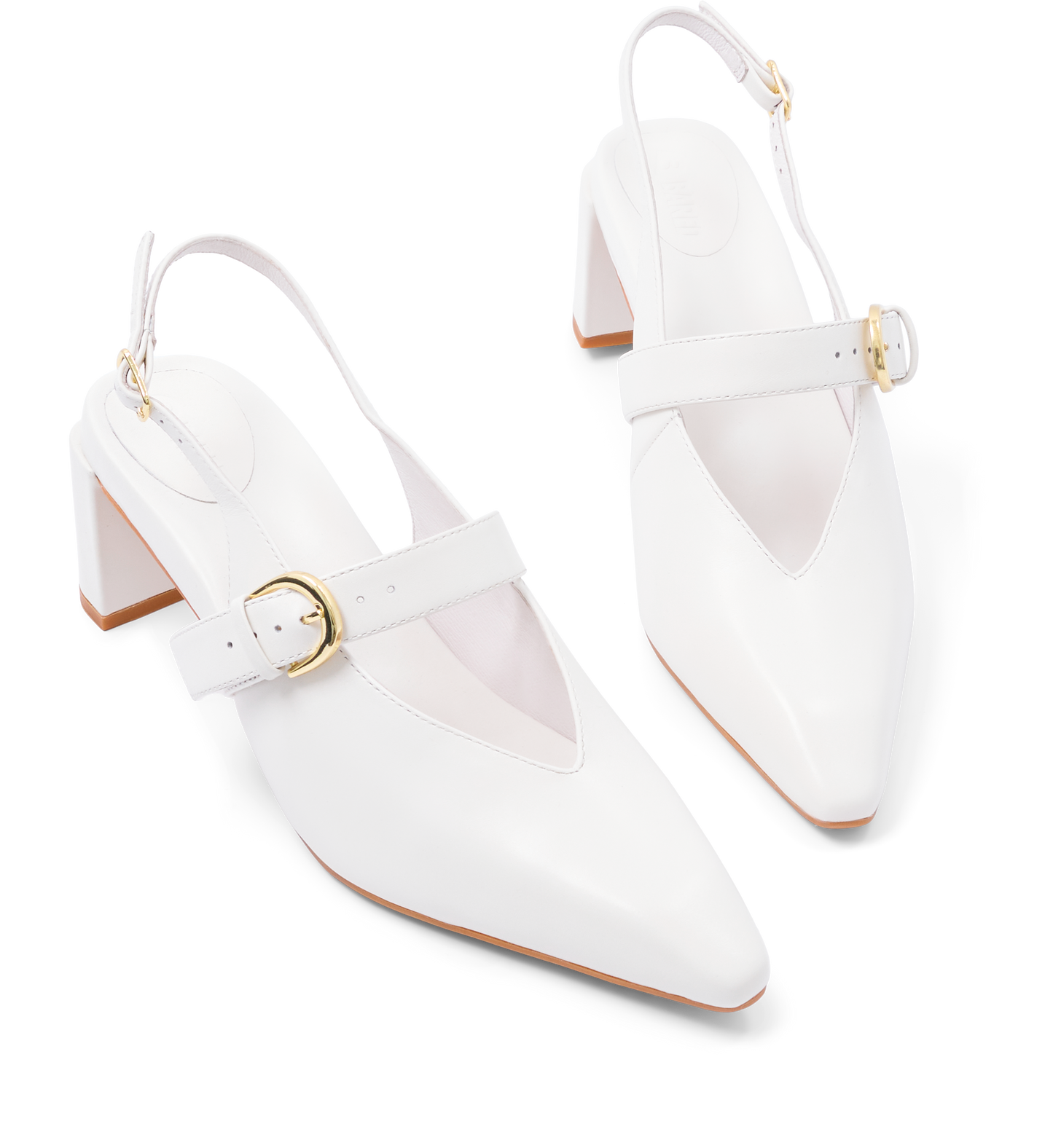 Eyas White Leather Low Heels
