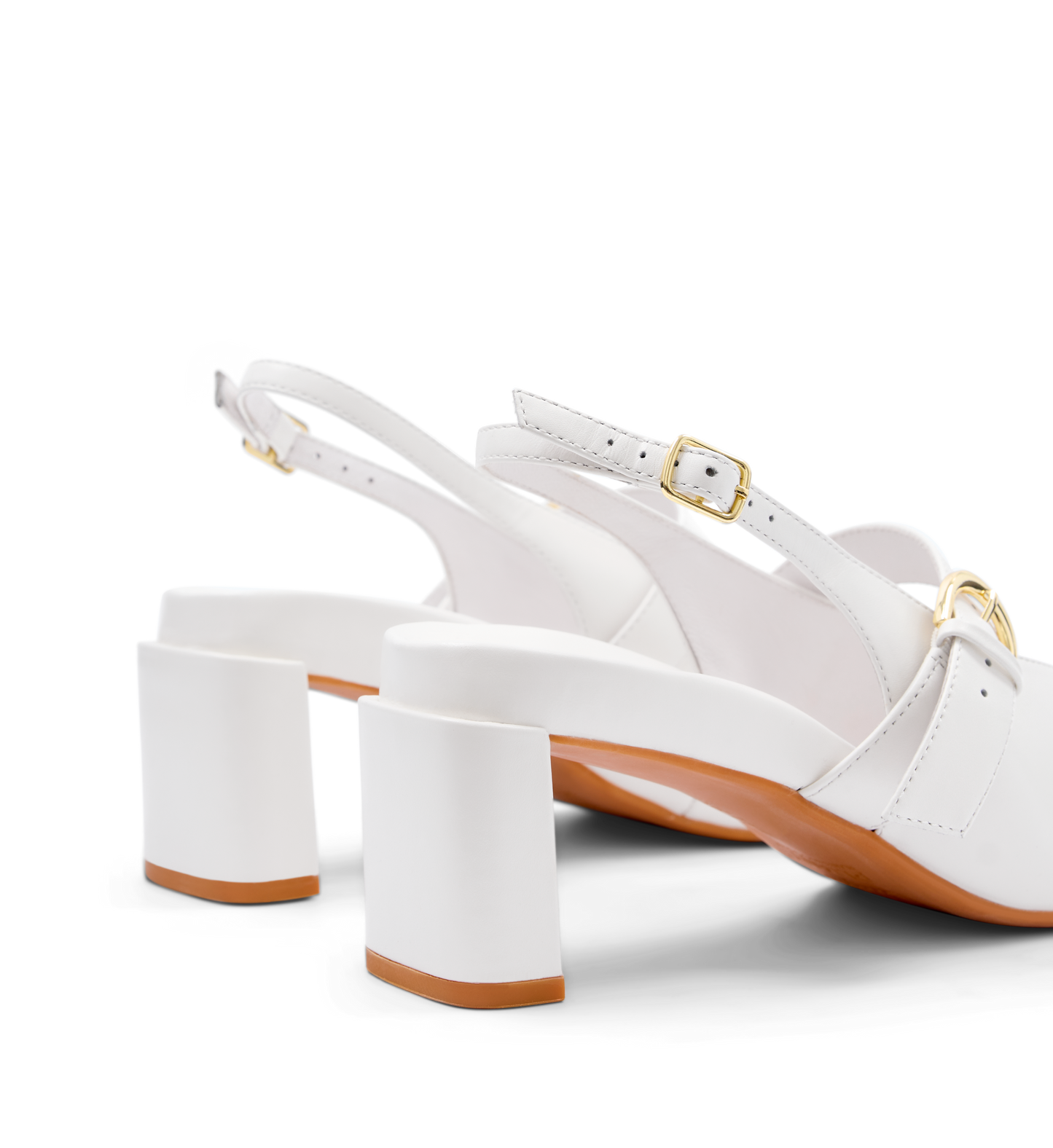 Eyas White Leather Low Heels