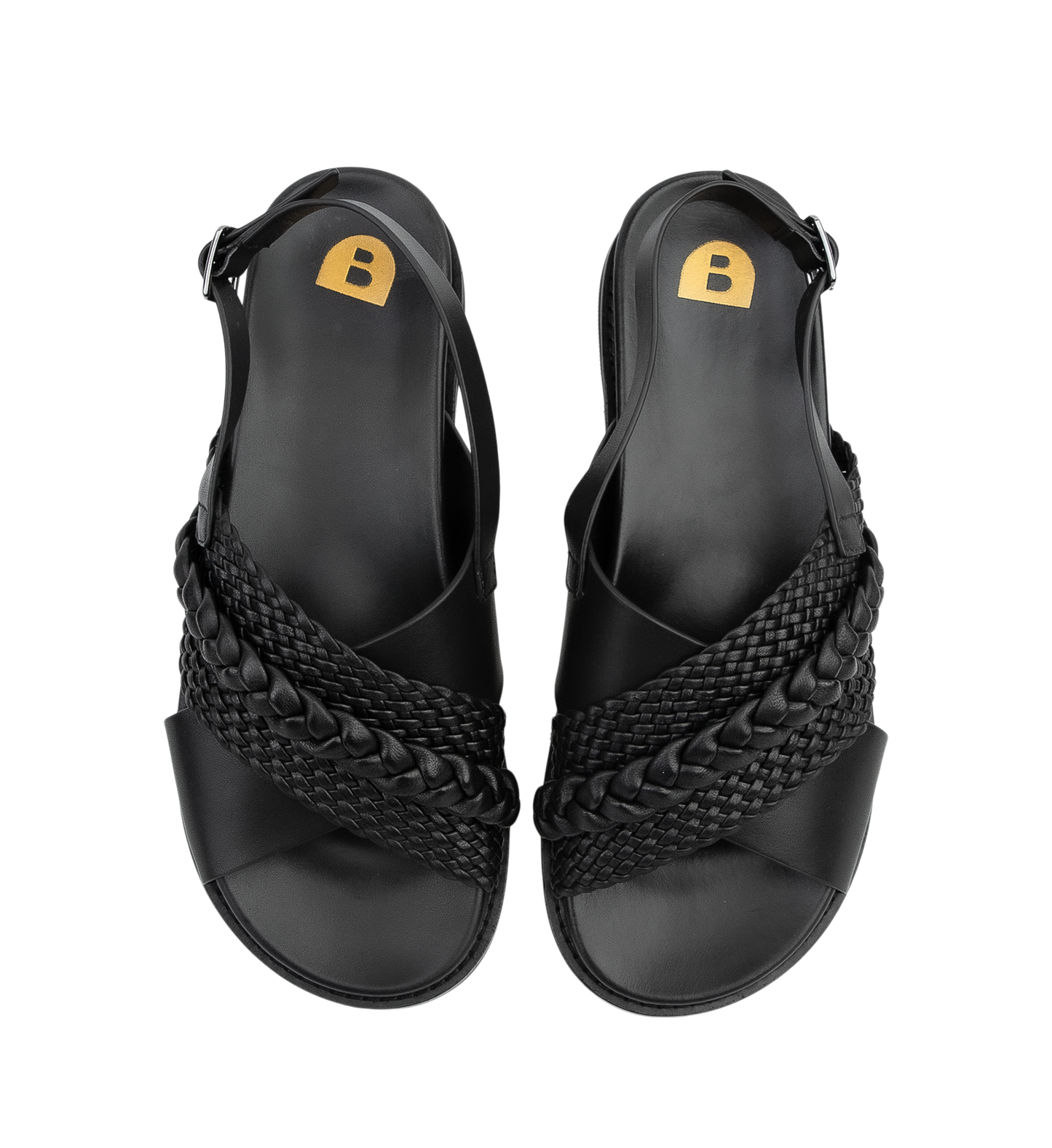 Garganey Black Leather Flat Sandals