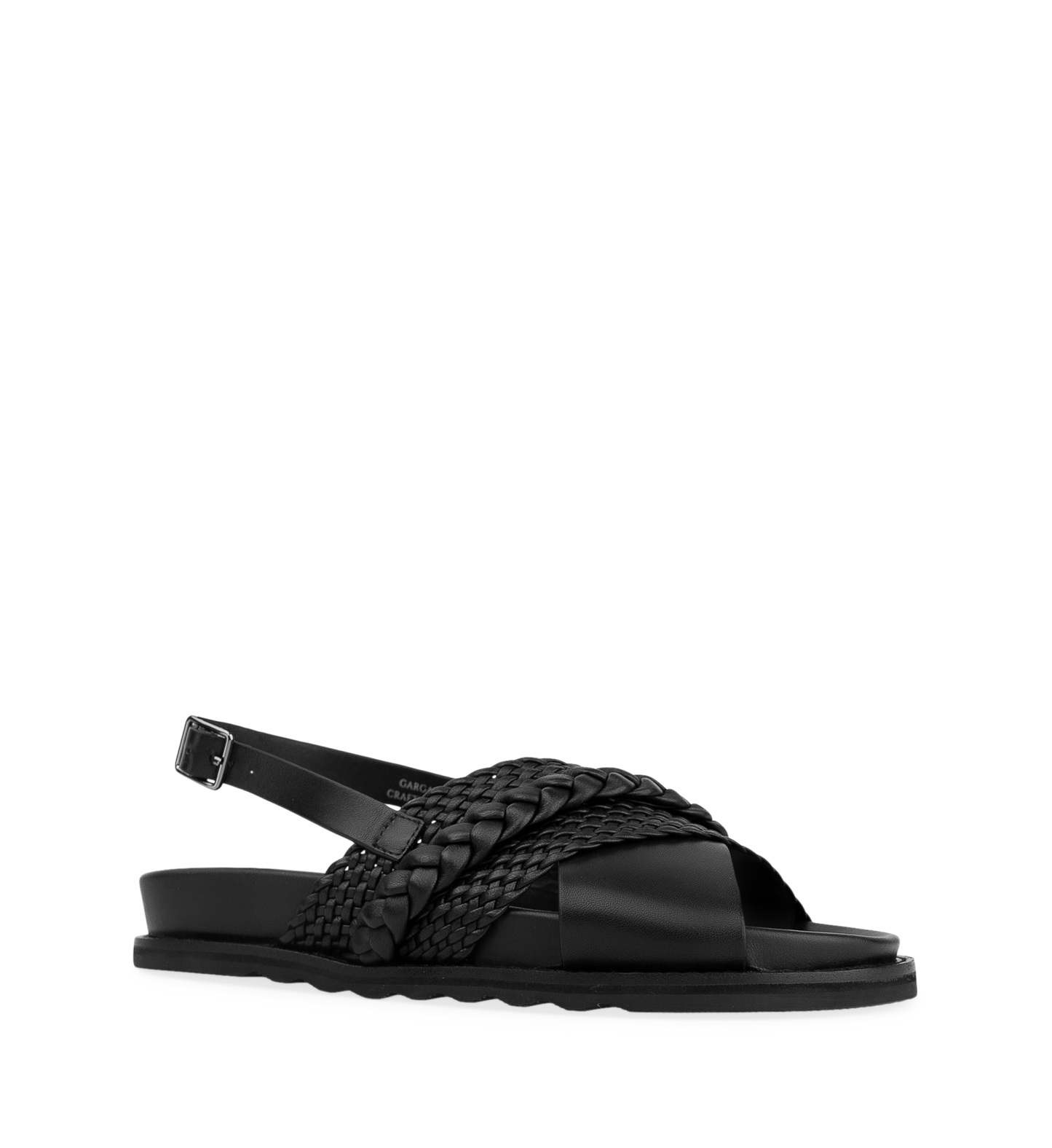 Garganey Black Leather Flat Sandals