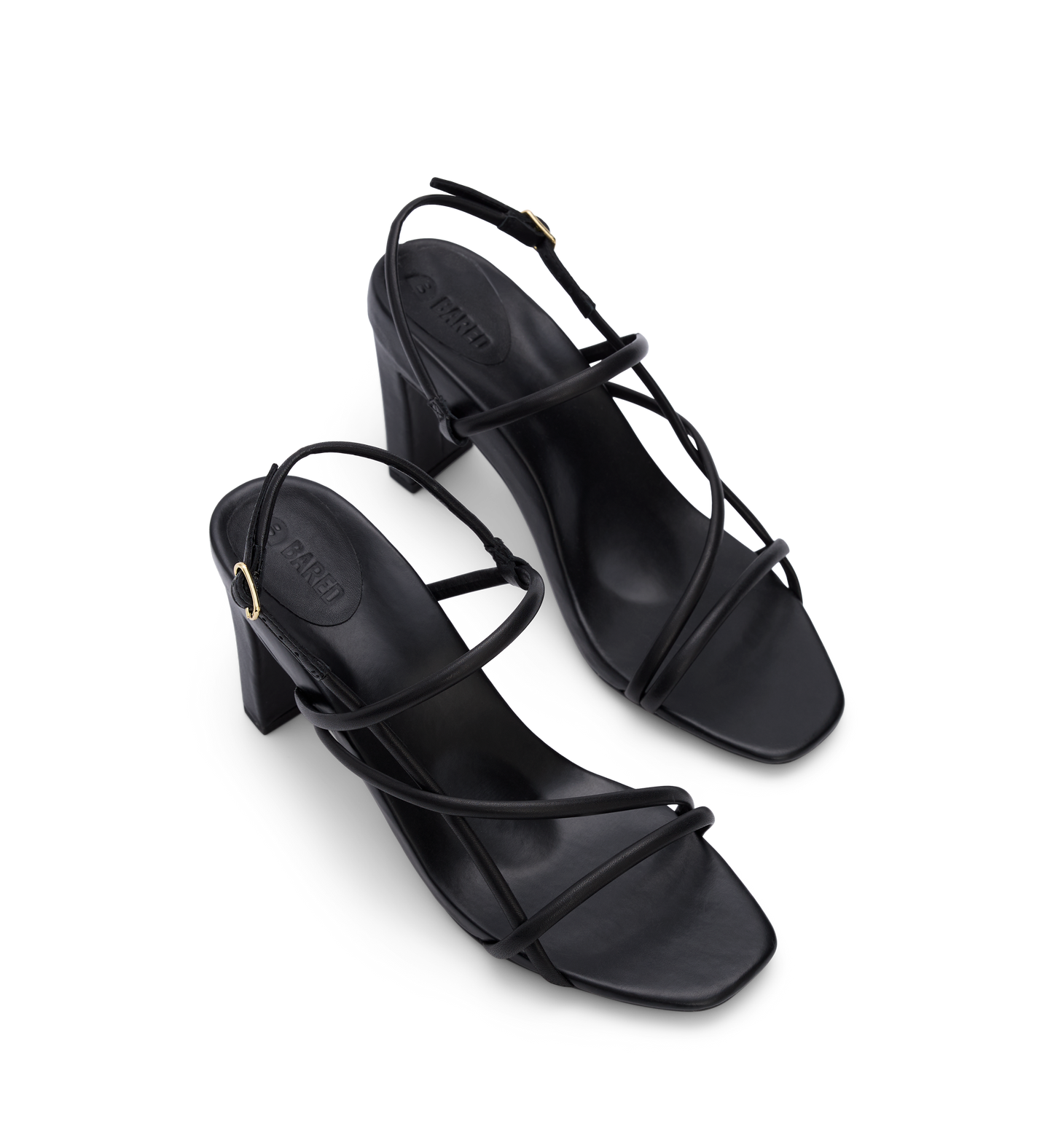 bared footwear strappy black high heels