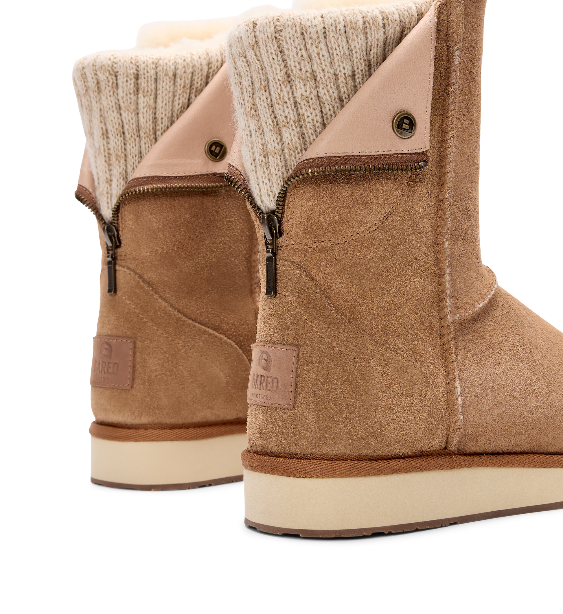close up on the bared footwear slipper boots with zip back and knit detailing