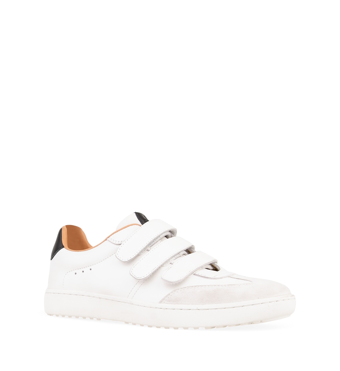 a white sneaker with velcro straps