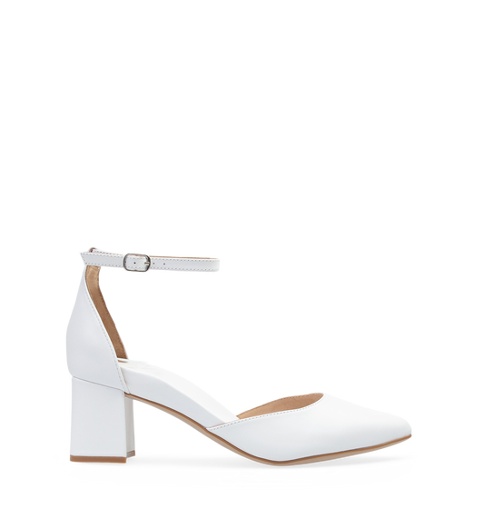Griffon White Leather Low Heels