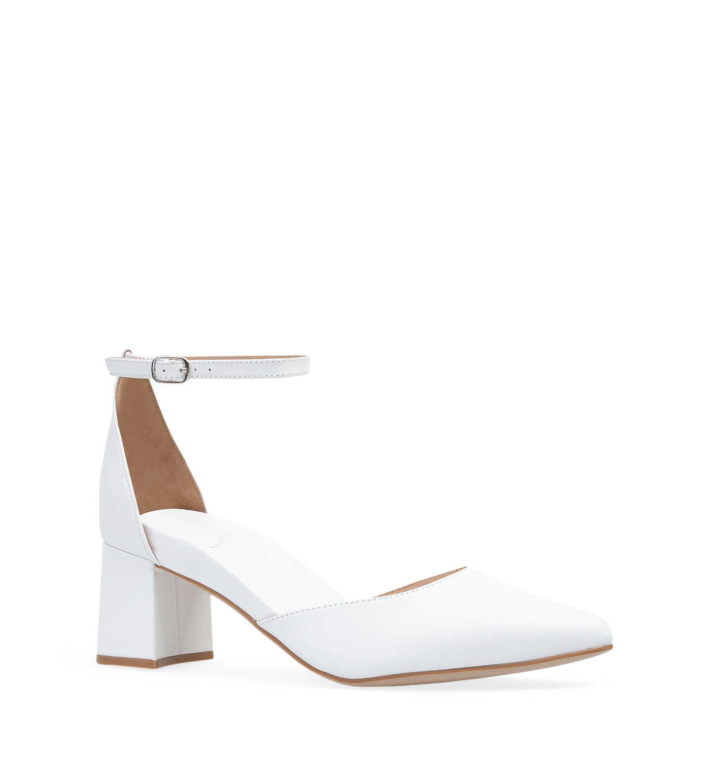 Griffon White Leather Low Heels