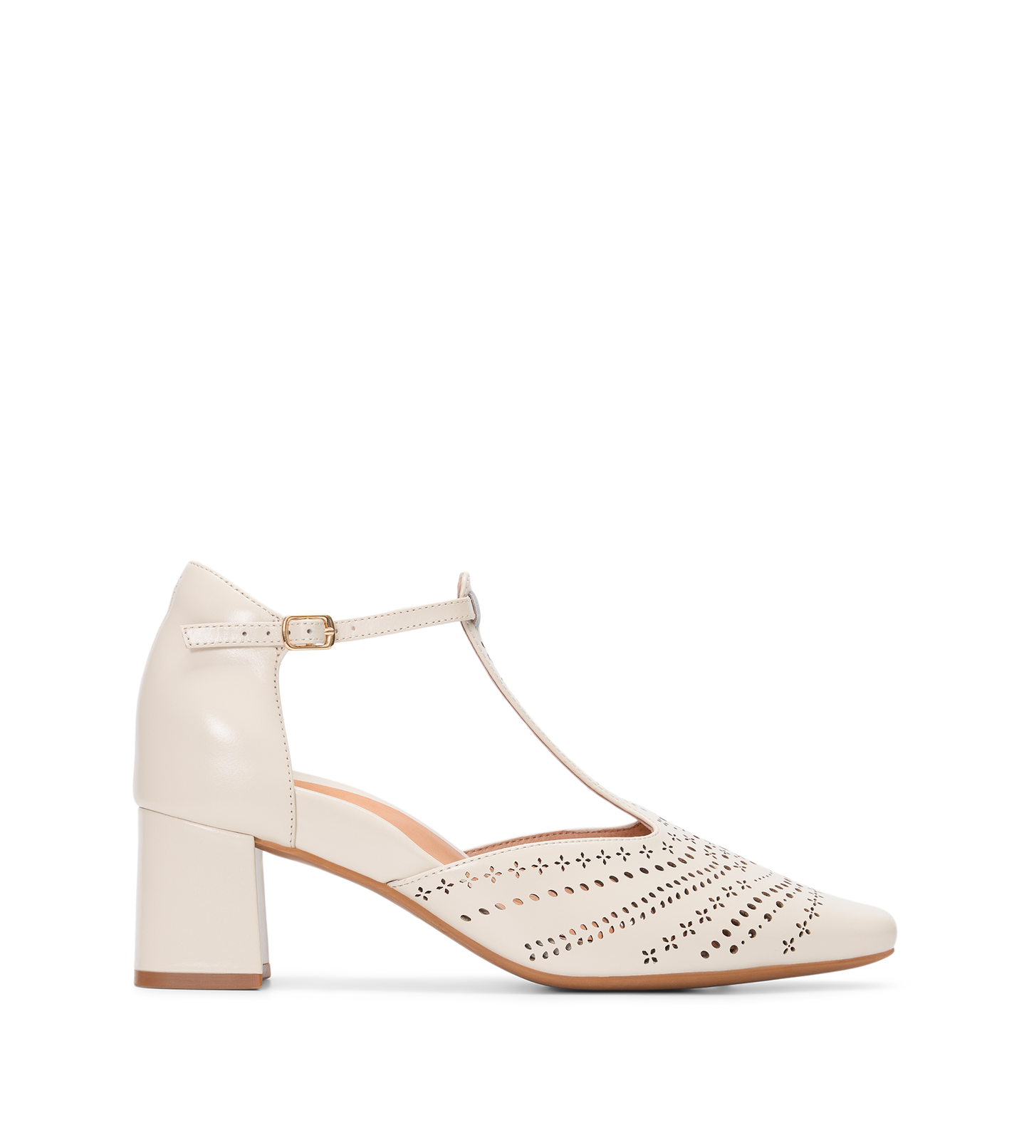 Grosbeak Ecru Leather & Brogue Detail Low Heels