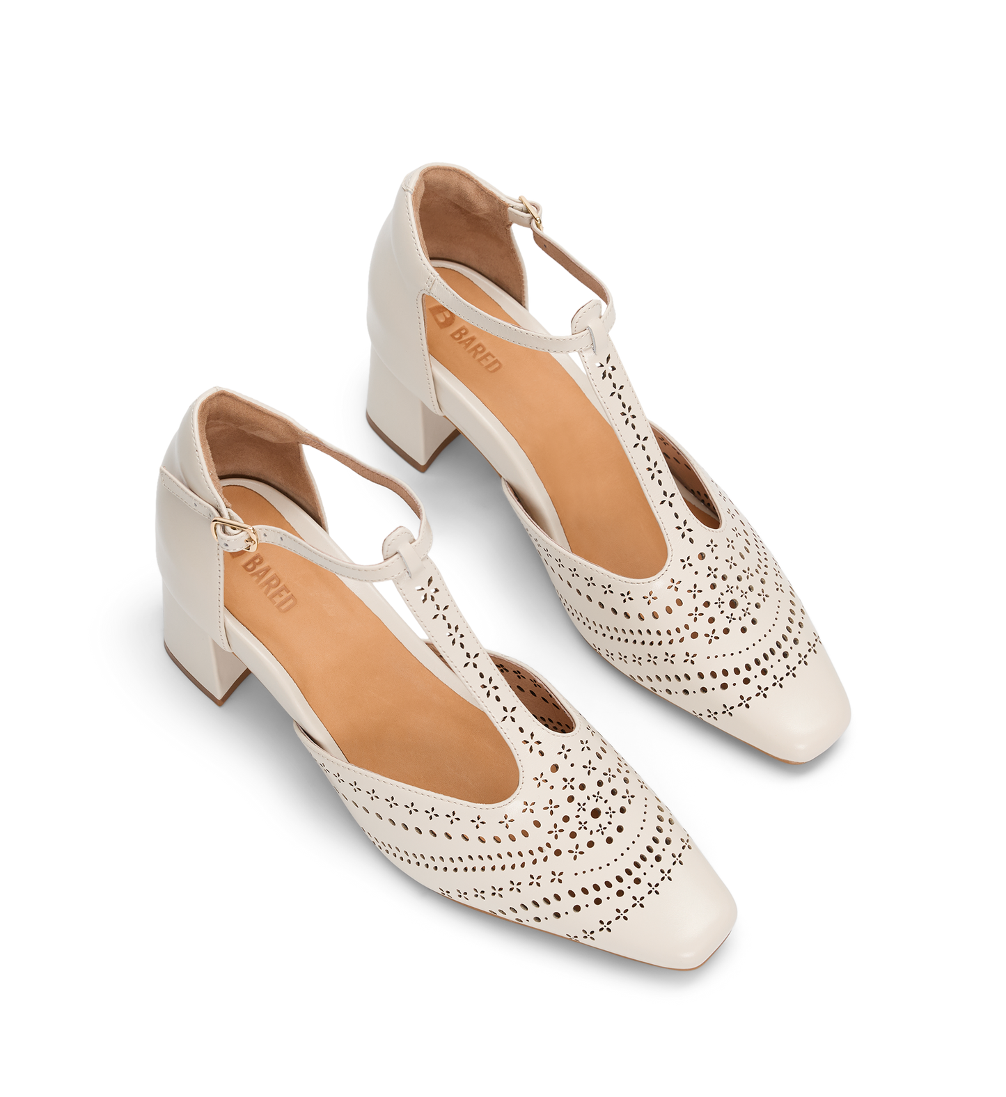 Grosbeak Ecru Leather & Brogue Detail Low Heels