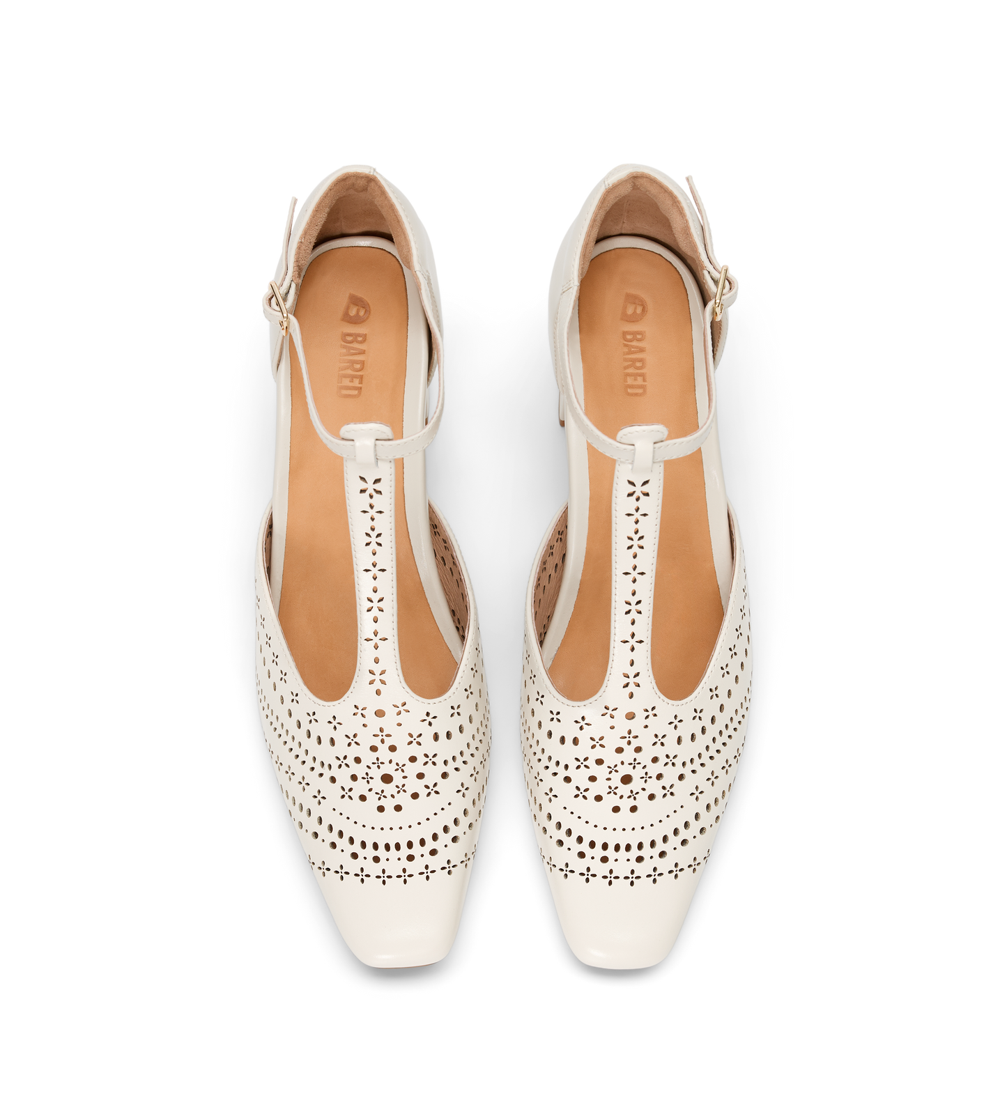 Grosbeak Ecru Leather & Brogue Detail Low Heels