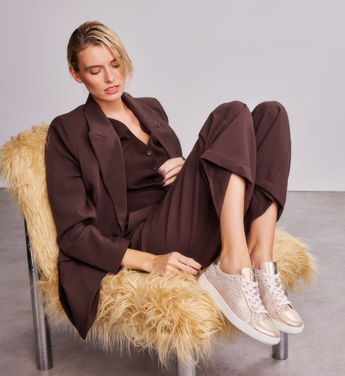 Sialia Gold Shimmer Croc Emboss Leather Sneakers