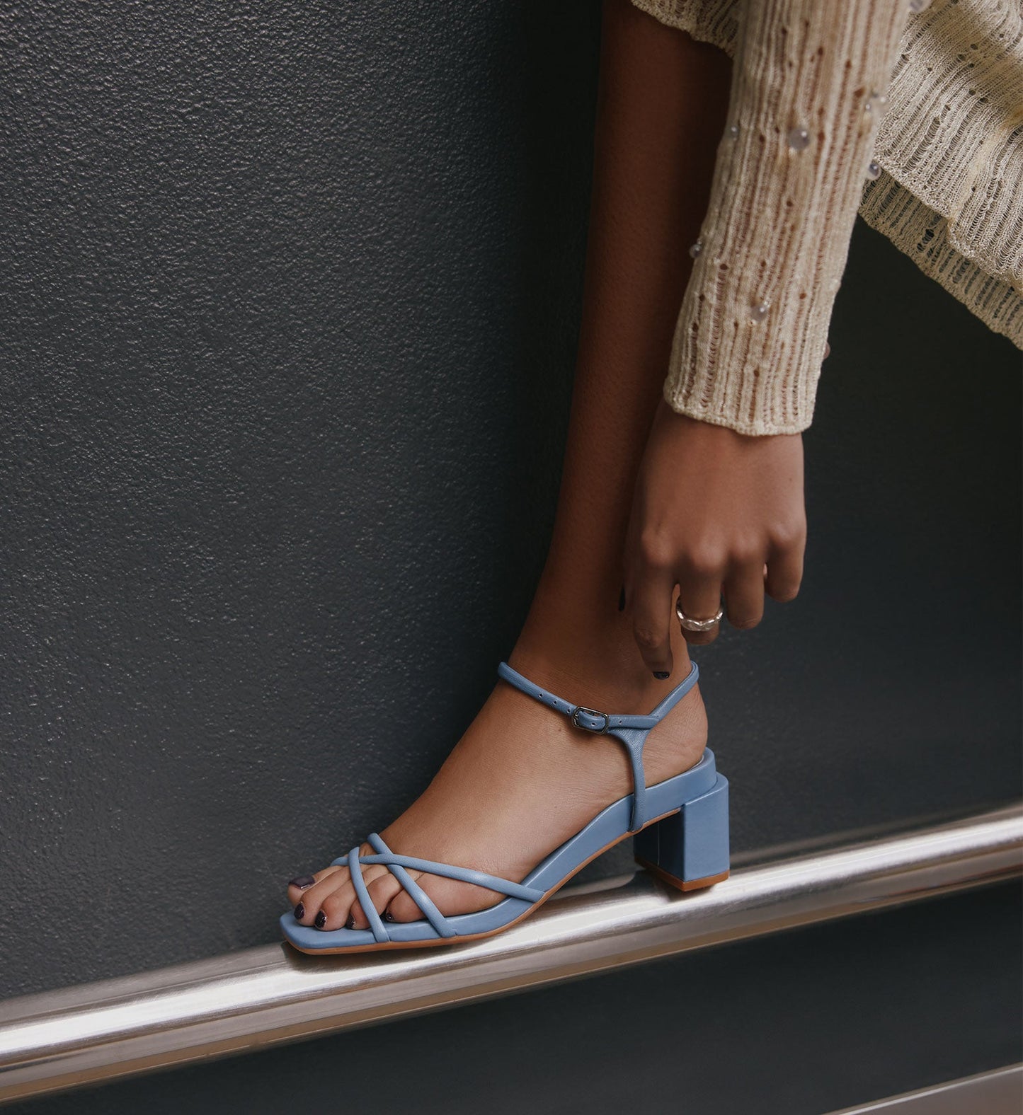 Mamo Dusk Blue Leather Low Heels
