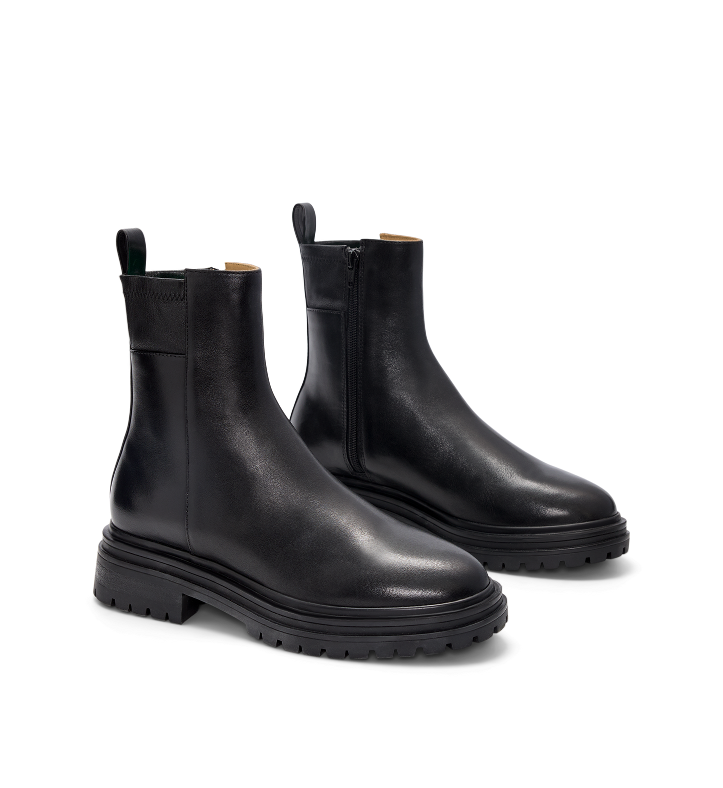 Black chunky ankle boots with a side zip
