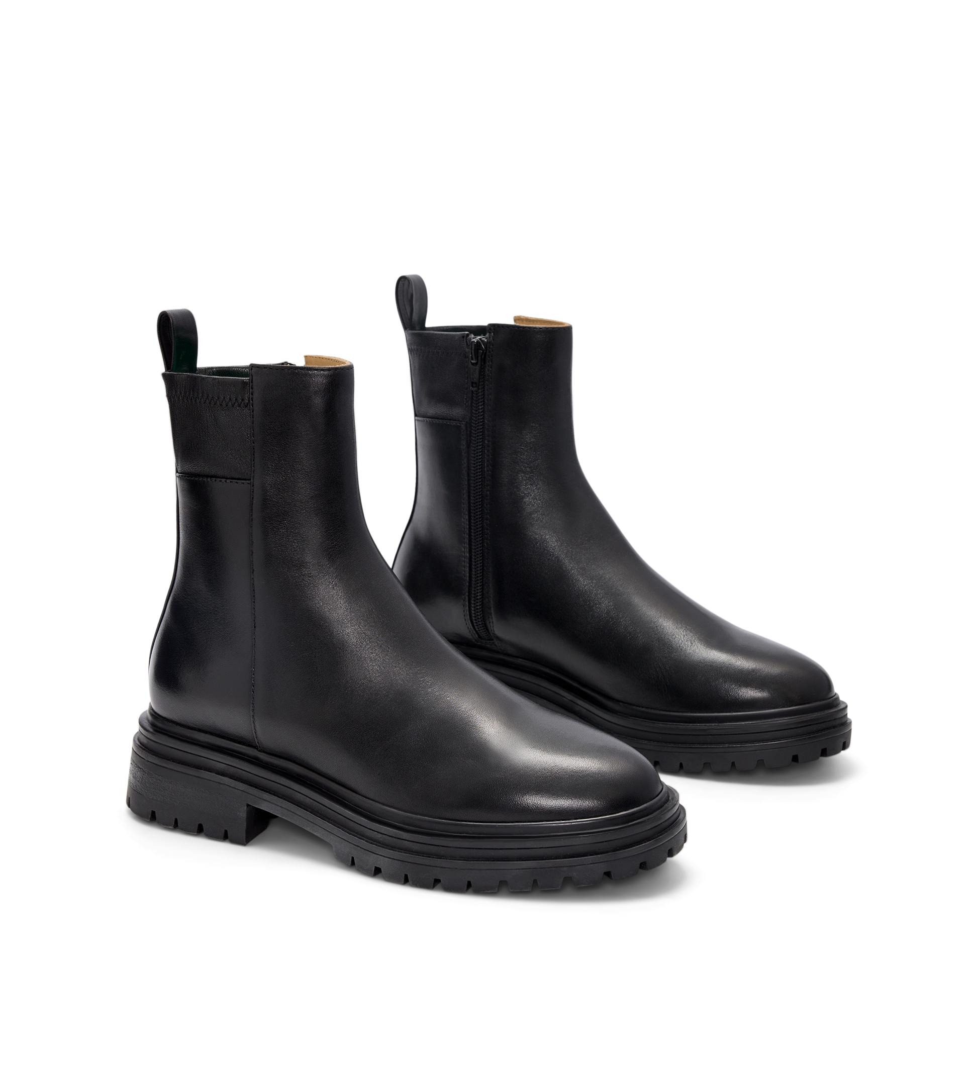 Black chunky ankle boots with a side zip
