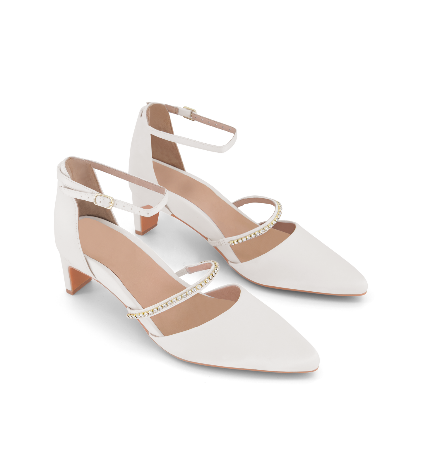 Heleia Ivory Satin Low Heels