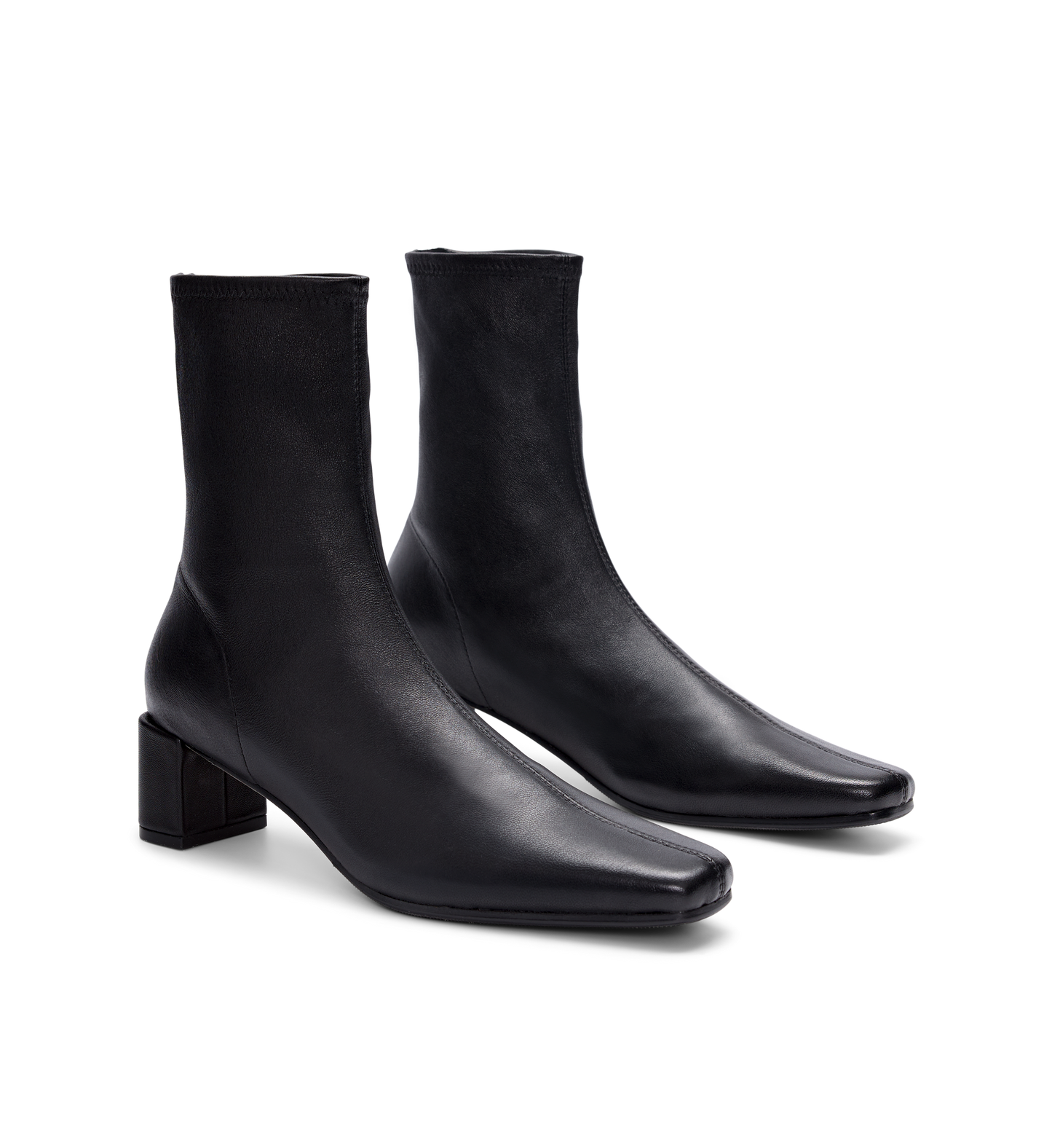 pair of womens black sock boots with low heel