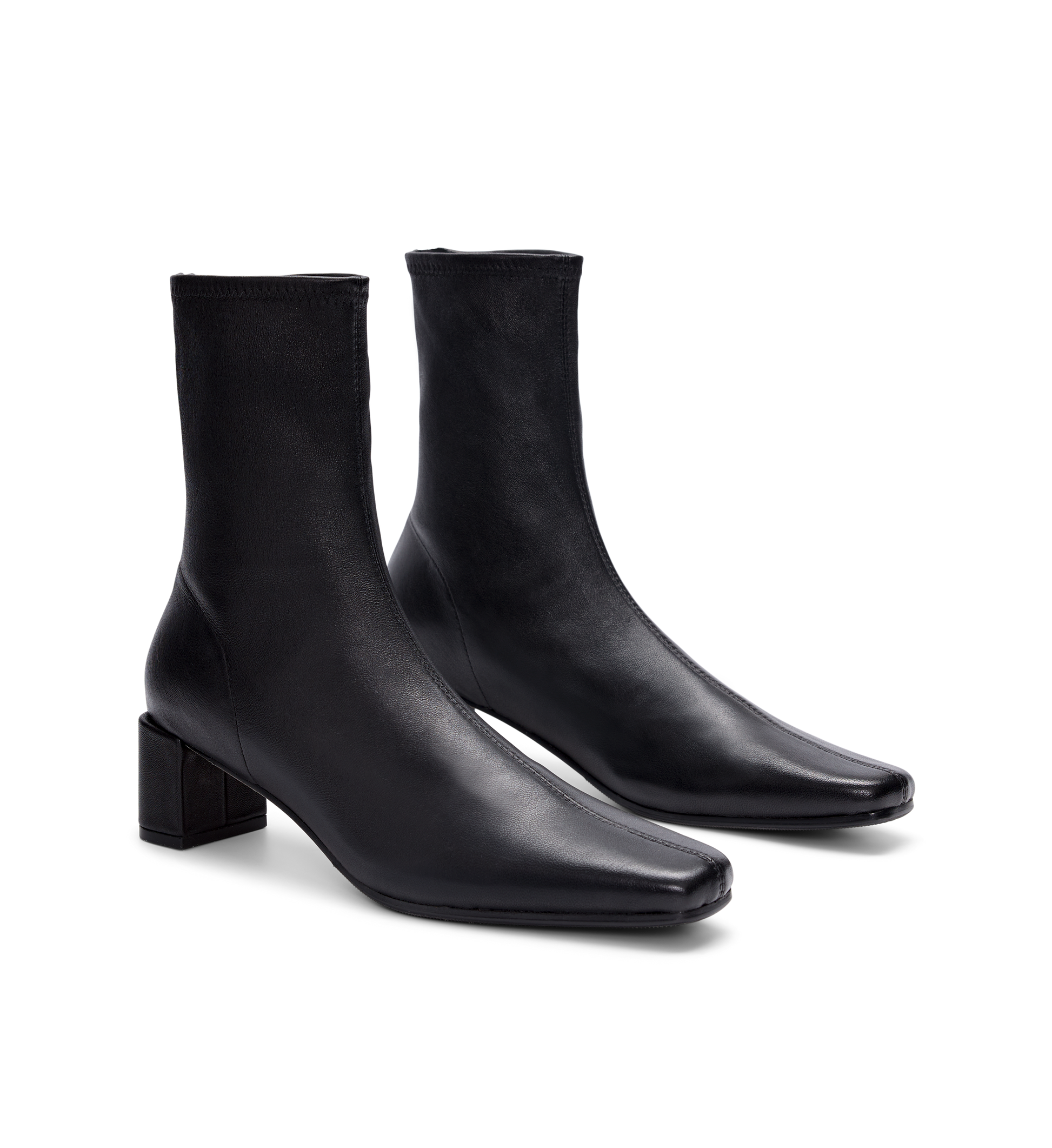 pair of womens black sock boots with low heel