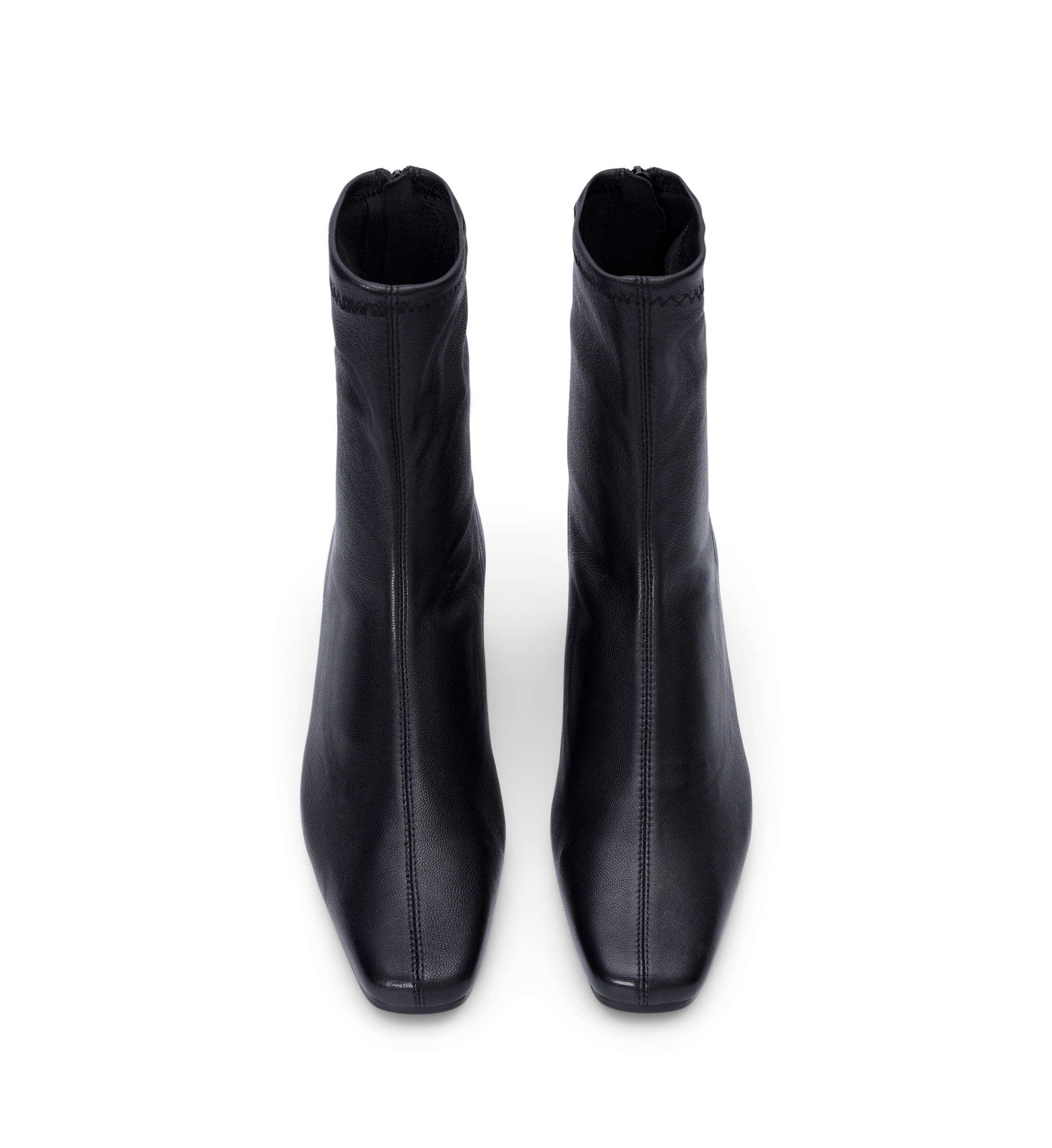 womens black ankle boots with centre seam detail and sock effect