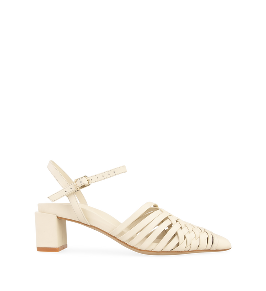 Hyliota Ecru Leather Low Heels