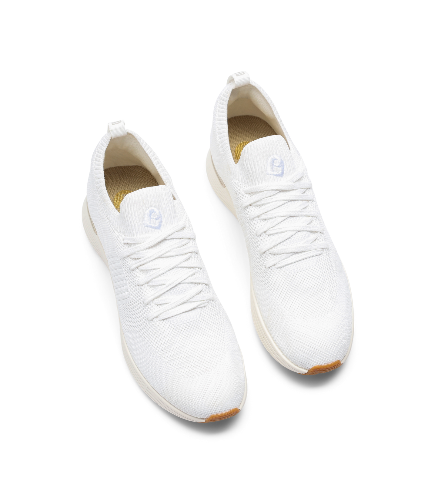 pair of white knit sneakers for women