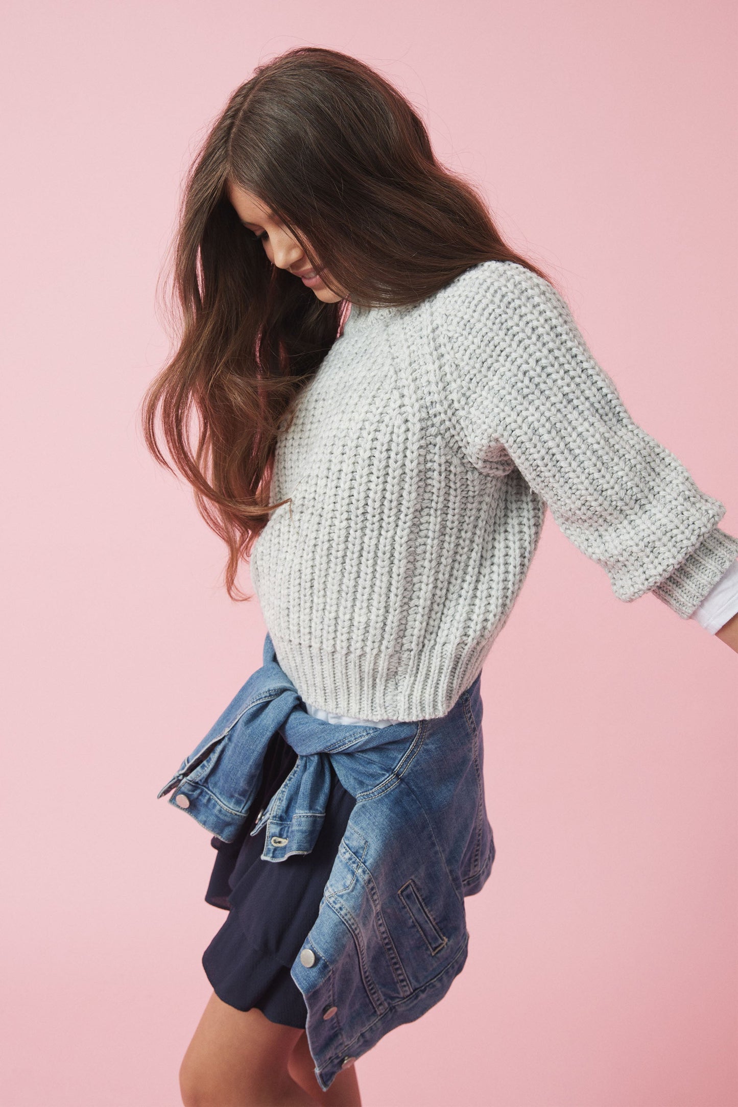 Girls Cropped Roll Neck Jumper