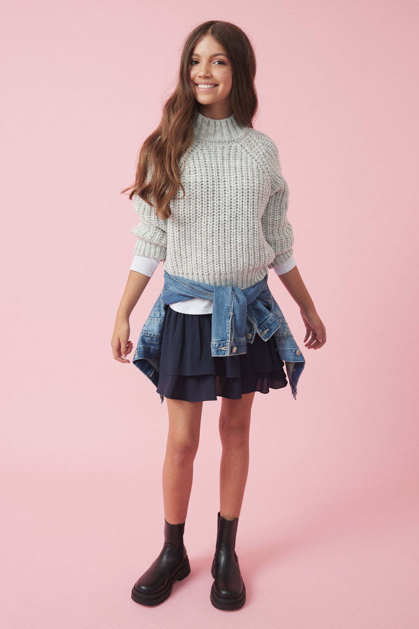 Girls Cropped Roll Neck Jumper