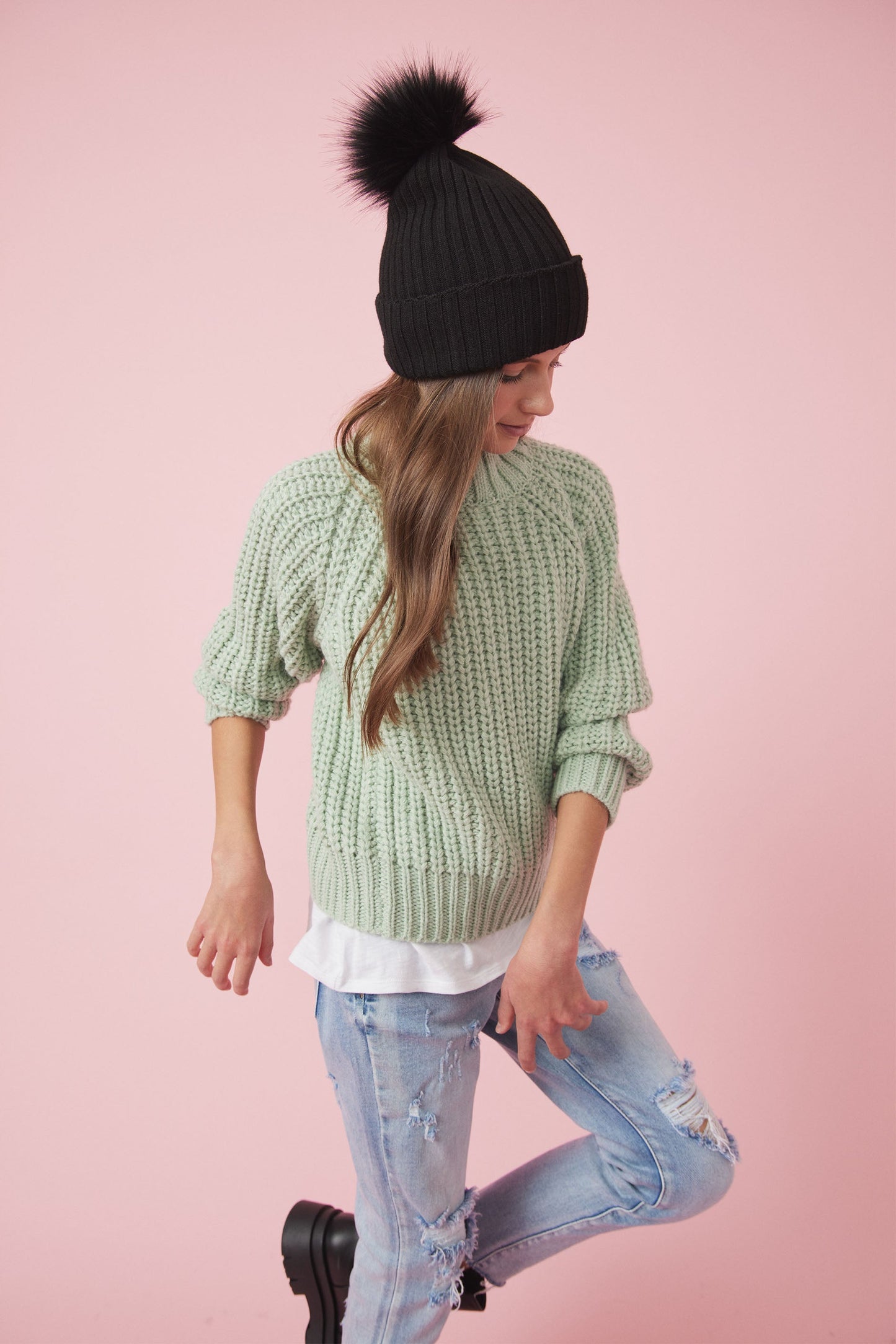 Girls Cropped Roll Neck Jumper