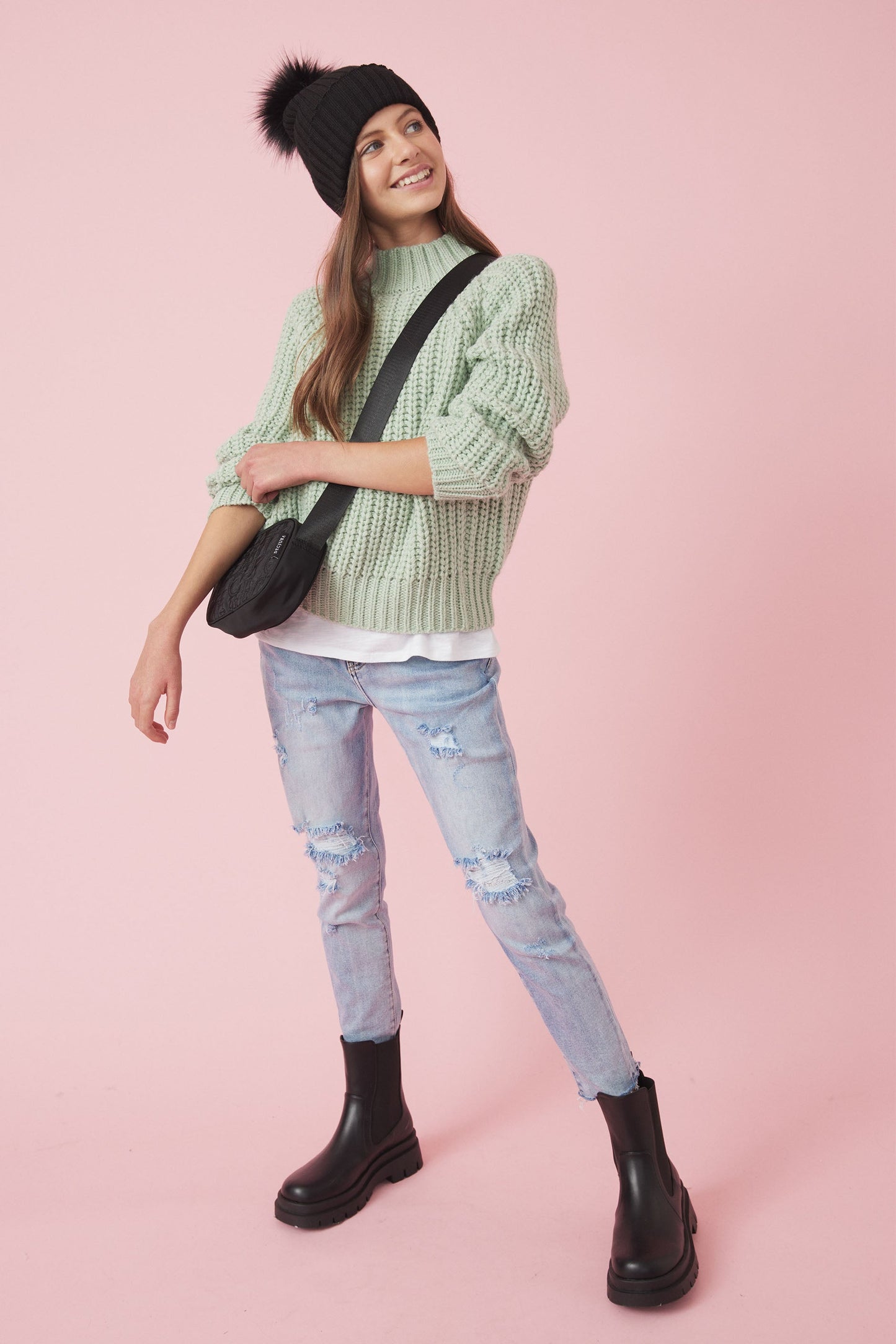 Girls Cropped Roll Neck Jumper