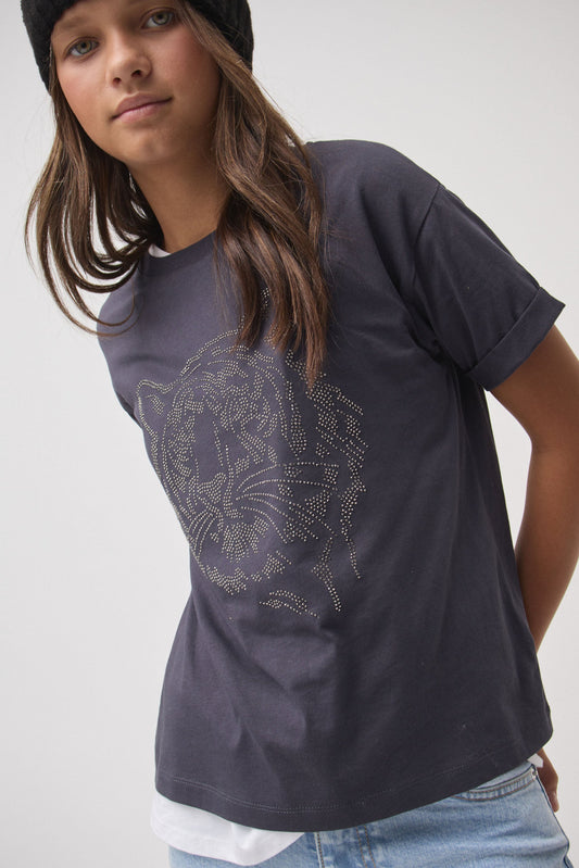 Girls Tiger Studded Tee
