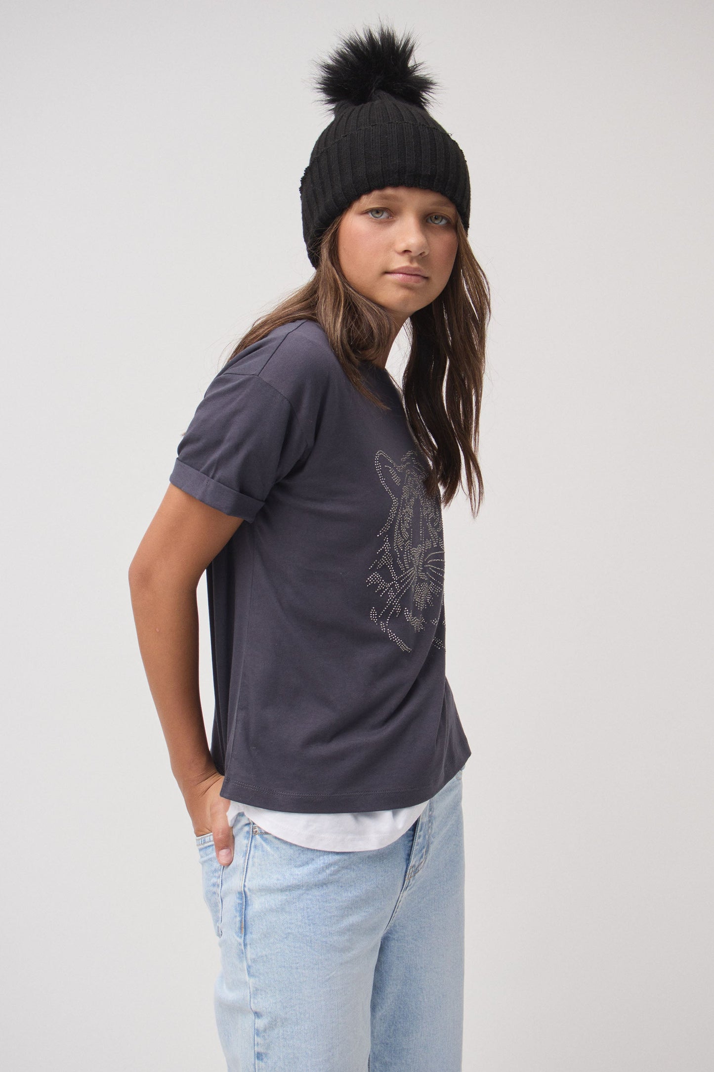 Girls Tiger Studded Tee