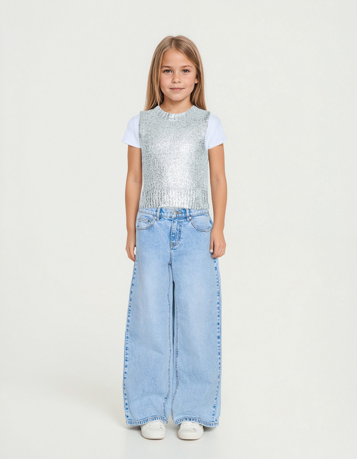 Girls Metallic Knit Vest