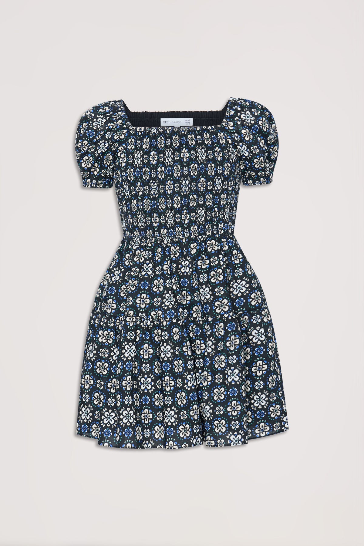 Girls Maude Mini Dress with short balloon sleeves and a floral pattern, shown in gallery position 6 portrait view.