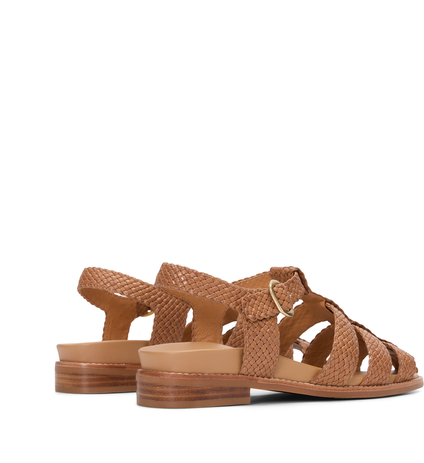 Brown woven sandals on a white background