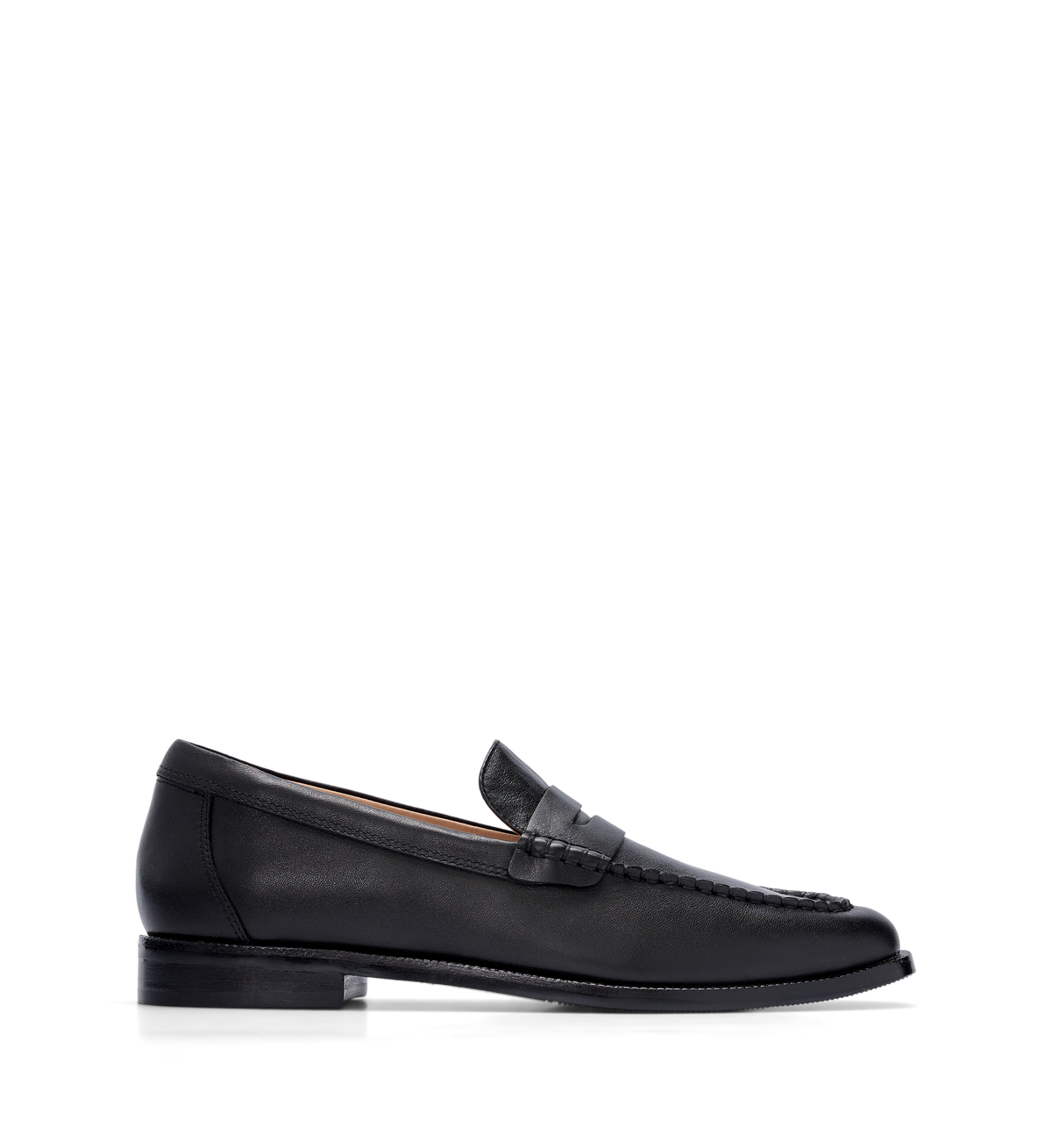 Bared Footwear Black leather loafers with a classic penny strap.