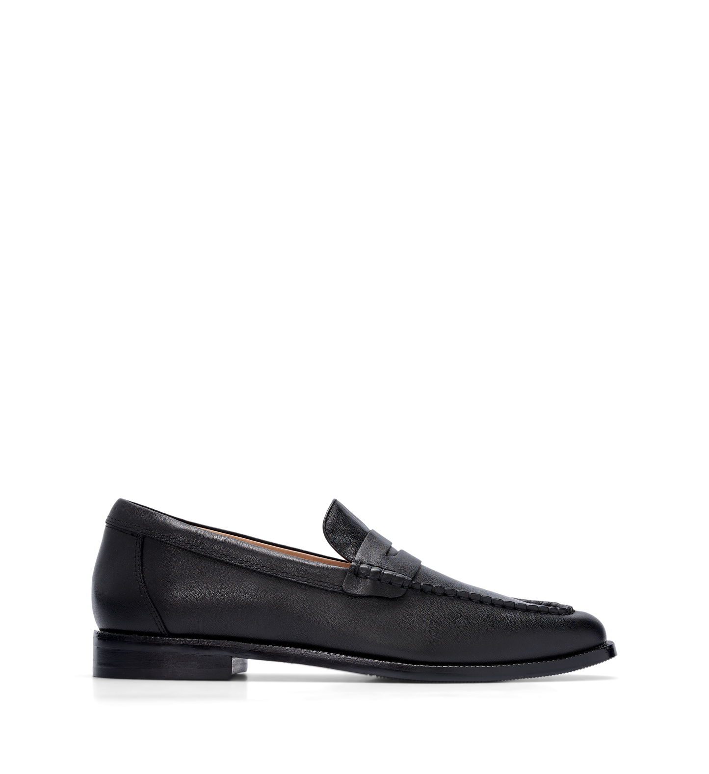 Bared Footwear Black leather loafers with a classic penny strap.