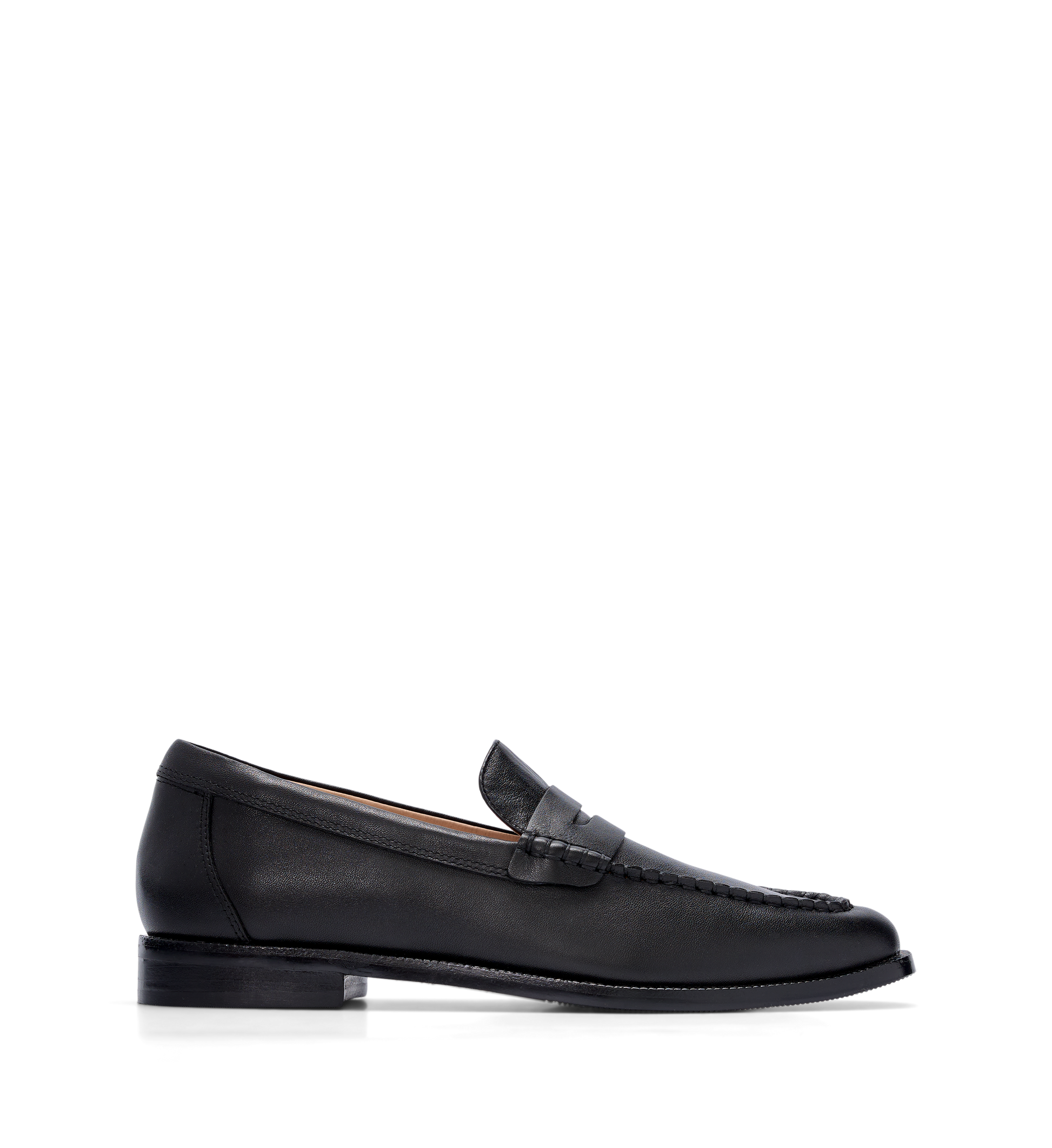 Bared Footwear Black leather loafers with a classic penny strap.